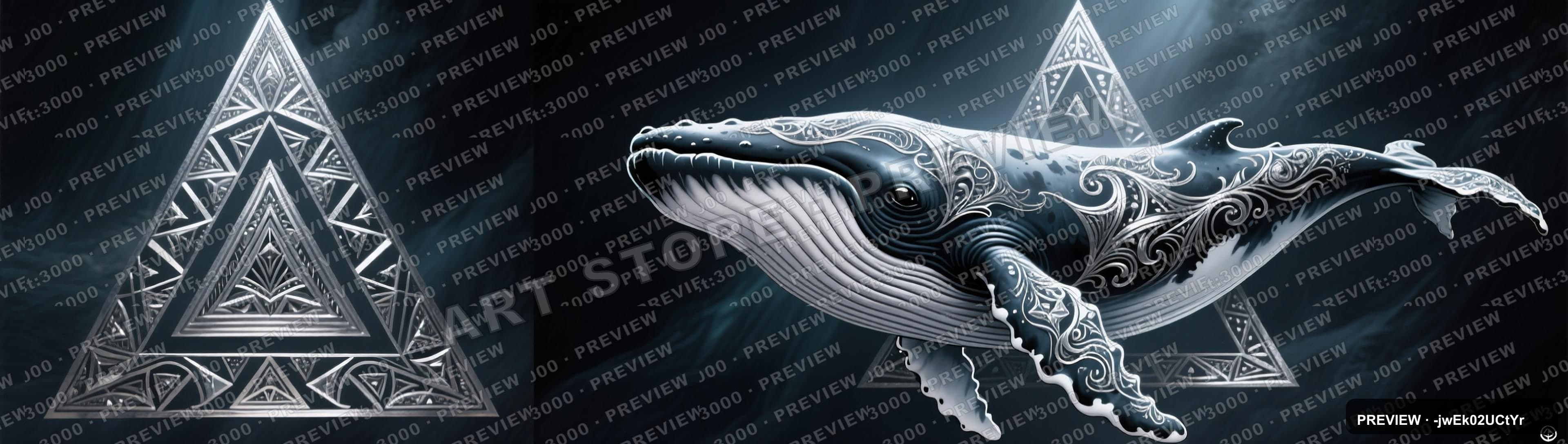Whales, Fantasy aesthetic, Tattoo Flash, Moody mood, Silver accents, Triangle... — wallpaper — 3840×1088, Space, Cinematic, Moody