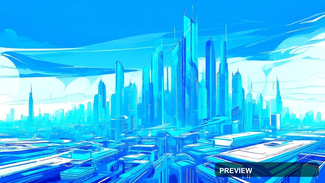 a vast futuristic city skyline, stylized illustration, clean shapes, bold con... — wallpaper — 1280×720, Futuristic, Stylized Illustration, Bold