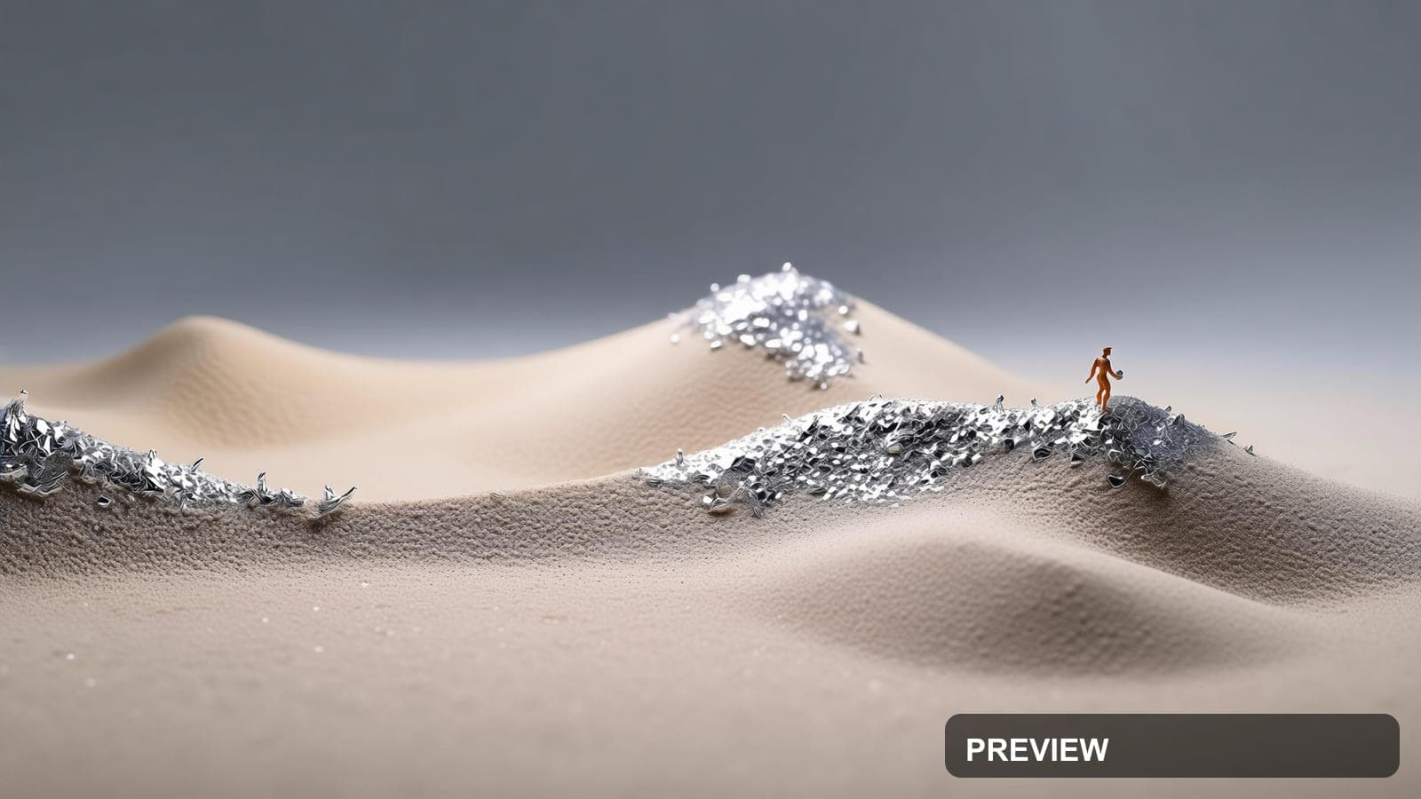 Sand Dunes, Maximal aesthetic, Miniature Diorama, Calm mood, Silver accents, ... — wallpaper — 3840×2160, Space, Cinematic, Calm