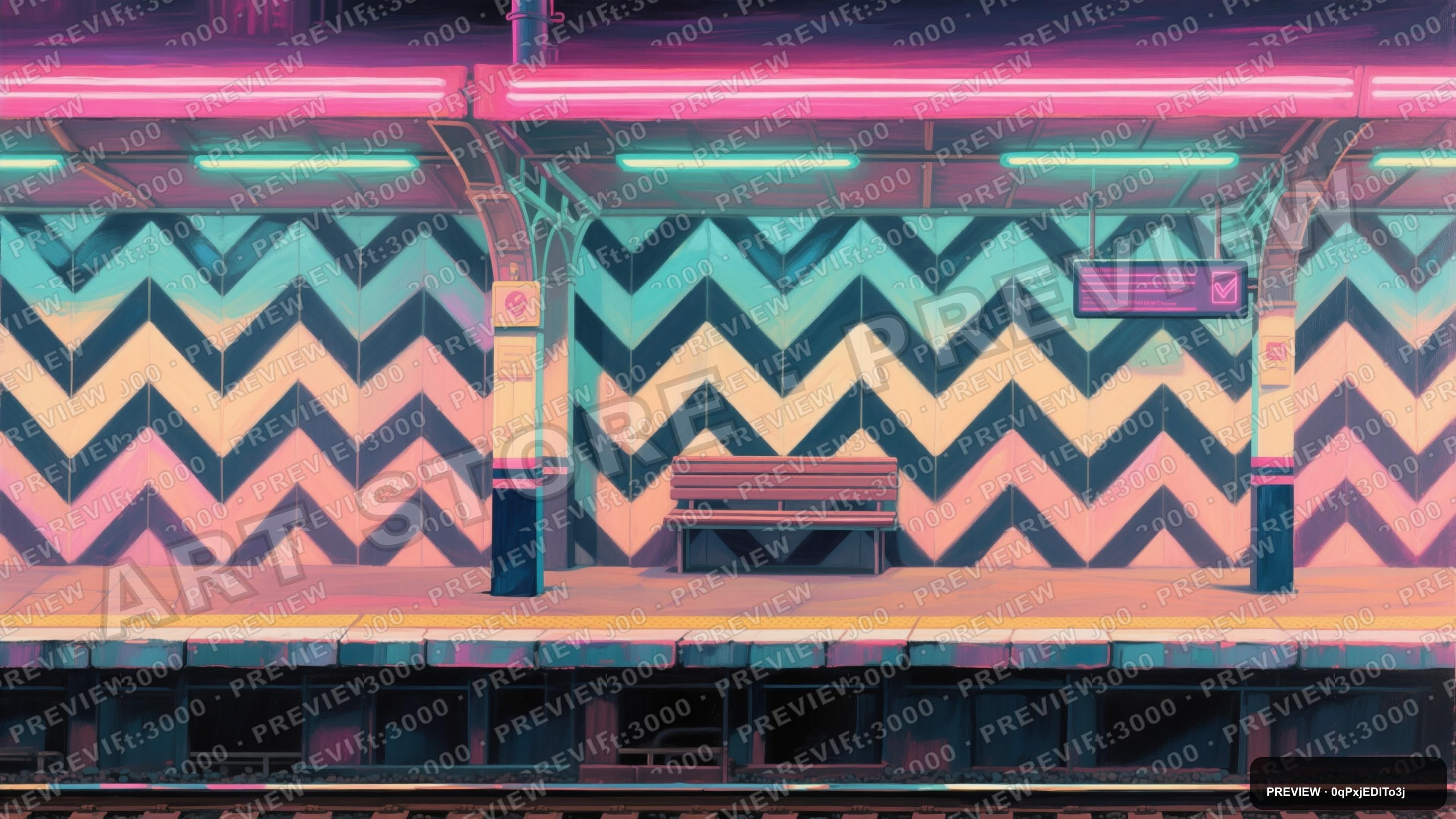 Train Station, Synthwave aesthetic, Acrylic Painting, Cozy mood, Duotone acce... — wallpaper — 3840×2160, Neon, Cinematic, Cozy