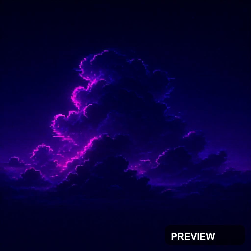 Cloudscape, Vaporwave aesthetic, Glitch Art, Dark mood, Neon Purple accents, ... — wallpaper — 1024×1024, Neon, Cinematic, Dark