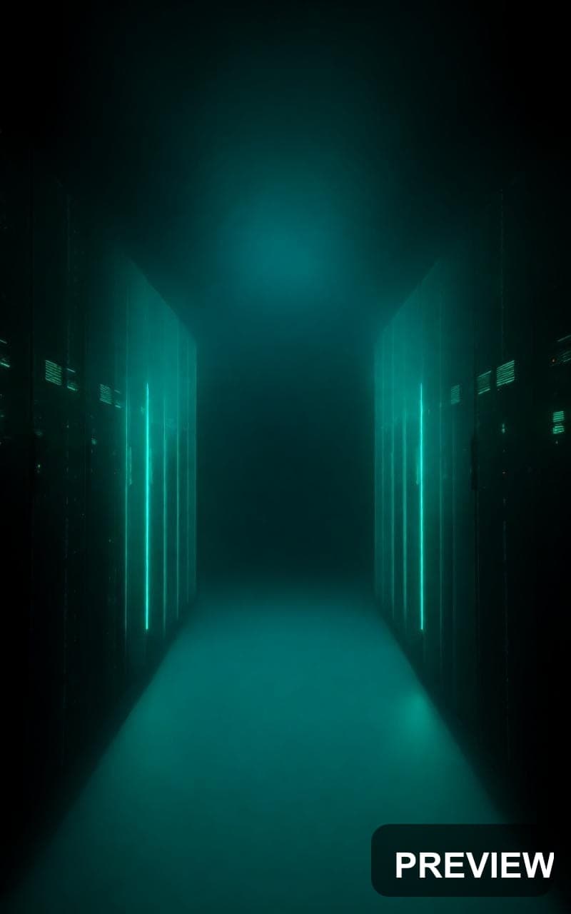 Data Center, Chill aesthetic, Concept Art, Noir mood, Neon Teal accents, high... — wallpaper — 800×1280, Neon, Cinematic, Soft