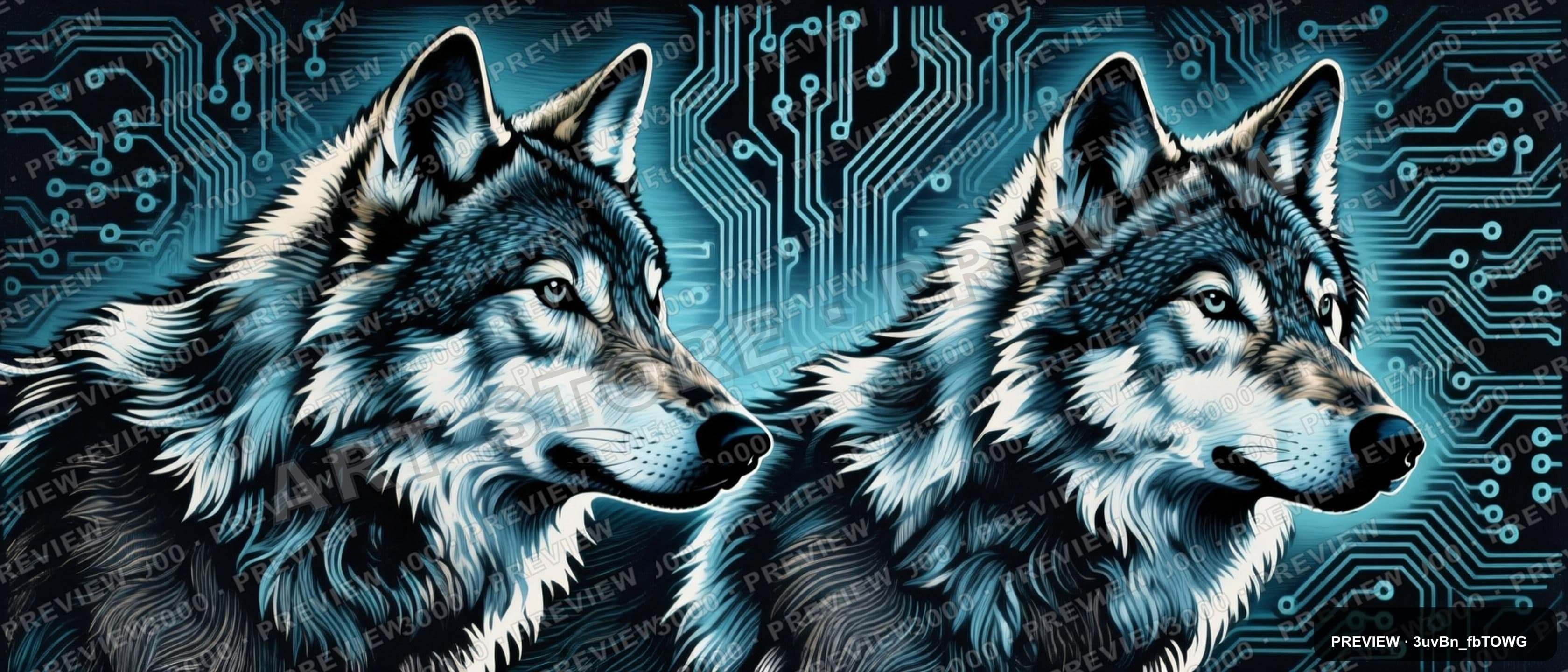 Wolves, Surreal aesthetic, Etching, Mysterious mood, Cool Palette accents, Ci... — wallpaper — 3360×1440, Space, Cinematic, Mysterious