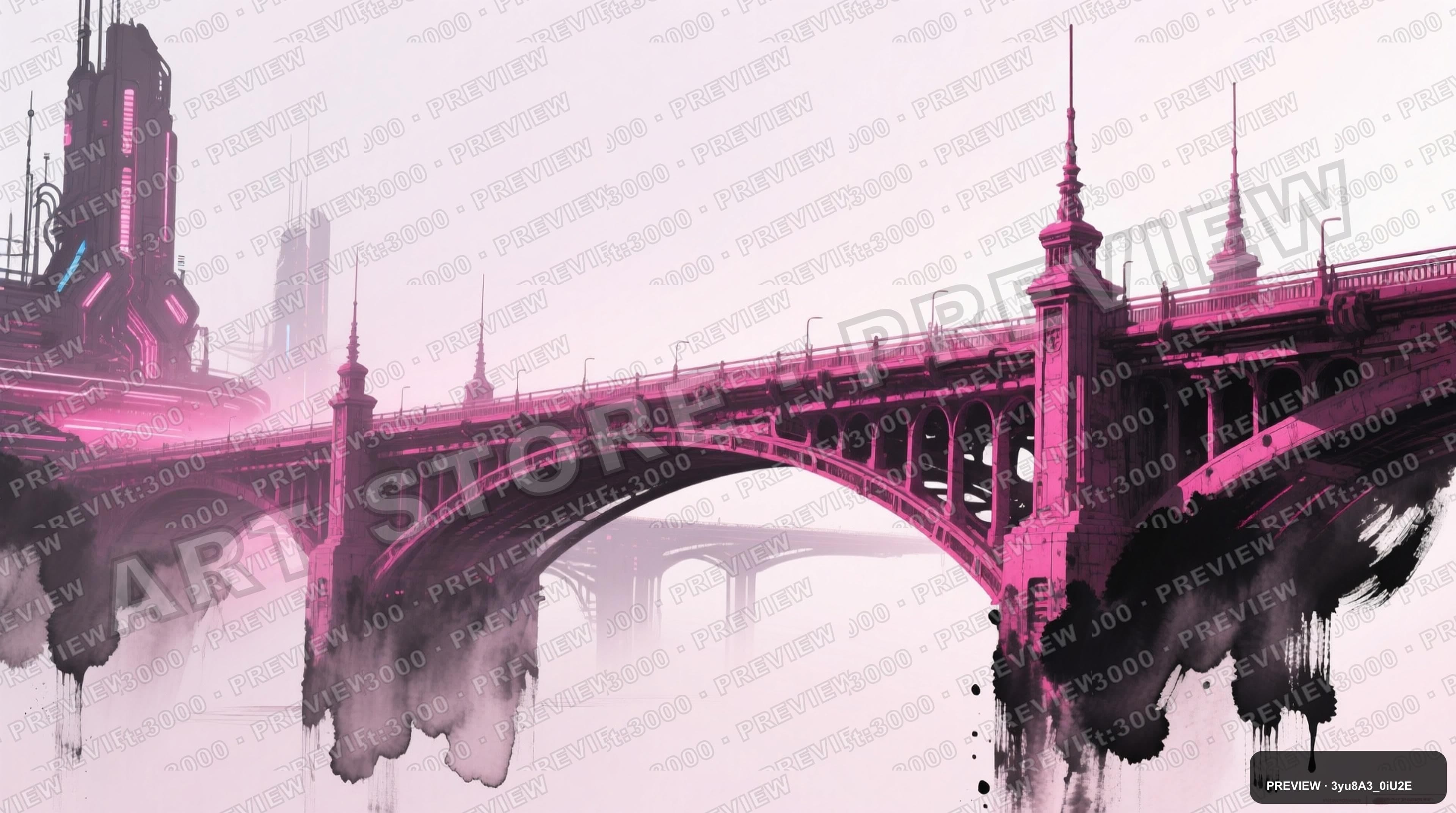 Bridge, Solarpunk aesthetic, Ink Wash, Luxurious mood, Magenta accents, high ... — wallpaper — 3840×2144, Space, Cinematic, Soft