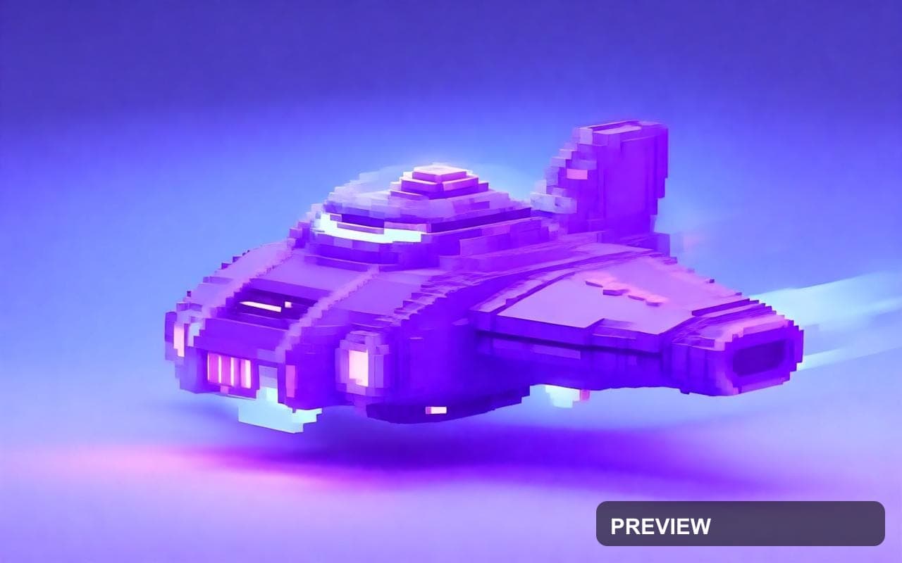 Spaceship, Chill aesthetic, Voxel Art, Playful mood, Violet accents, high det... — wallpaper — 1280×800, Space, Cinematic, Soft