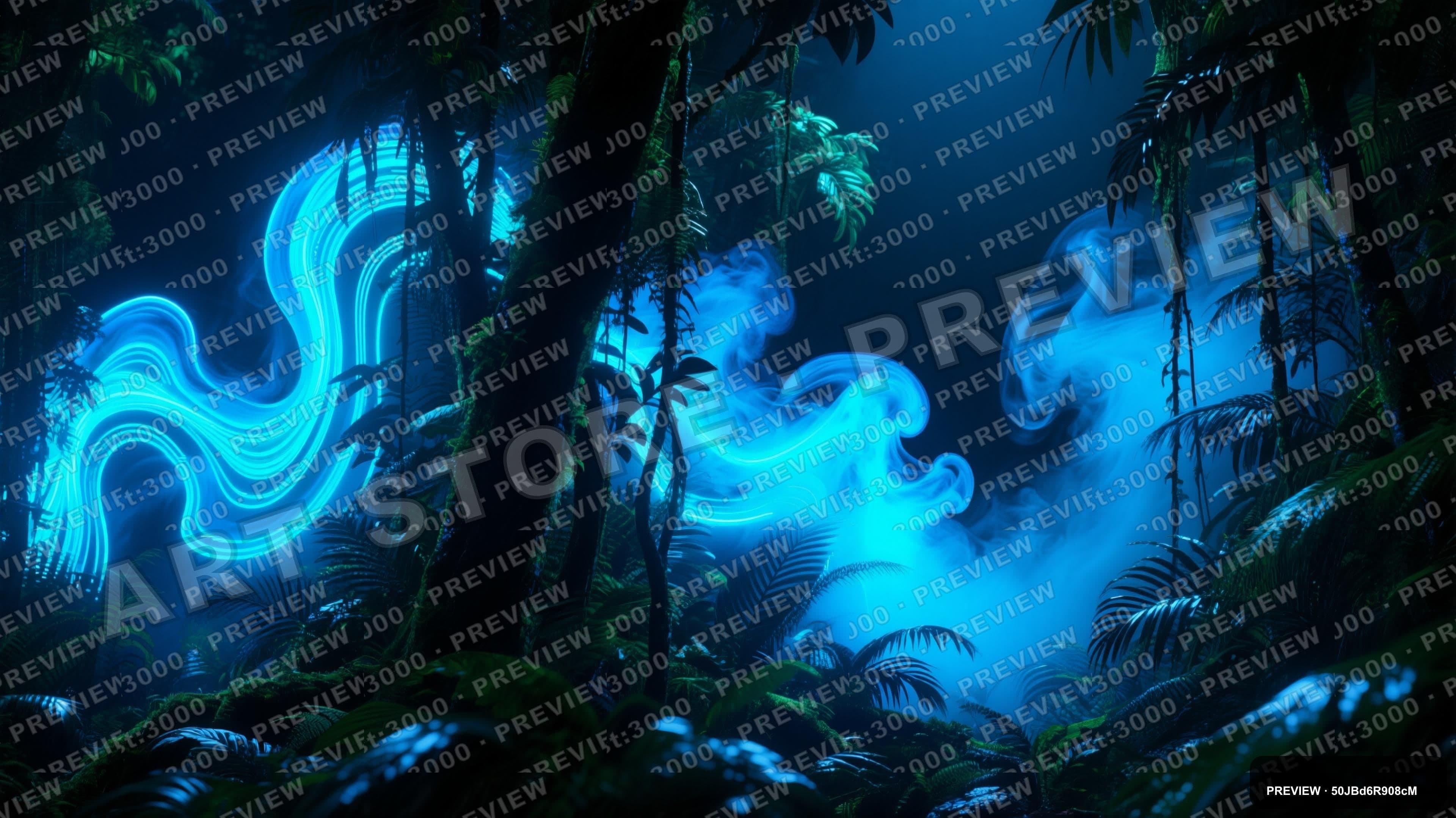 Rainforest, Neon Noir aesthetic, Glitch Art, Epic mood, Neon Blue accents, Sm... — wallpaper — 3840×2160, Neon, Cinematic, Epic