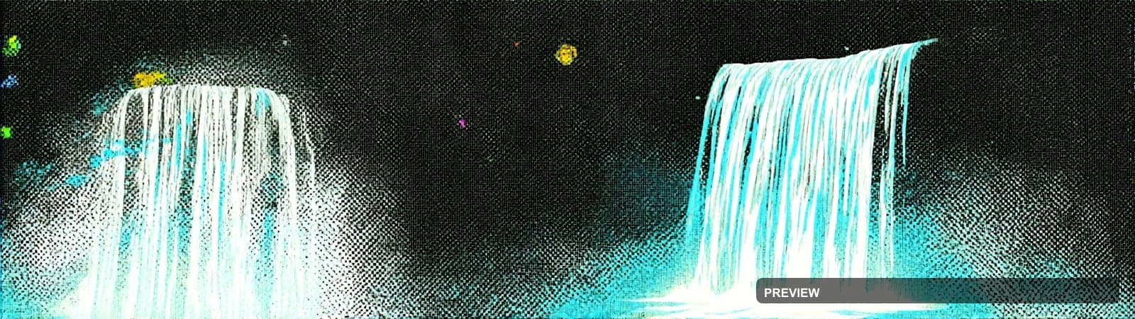 Waterfall, Spacepunk aesthetic, Risograph, Playful mood, Vibrant accents, Her... — wallpaper — 2560×720, Space, Cinematic, Soft