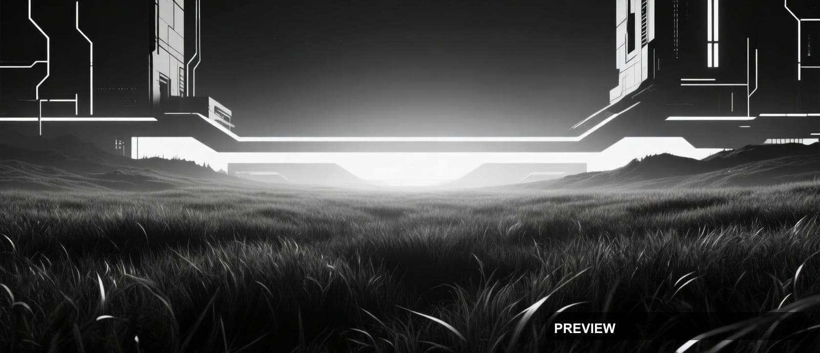 Meadow, Spacepunk aesthetic, Silhouette, Moody mood, Monochrome accents, Bauh... — wallpaper — 2528×1088, Space, Cinematic, Moody