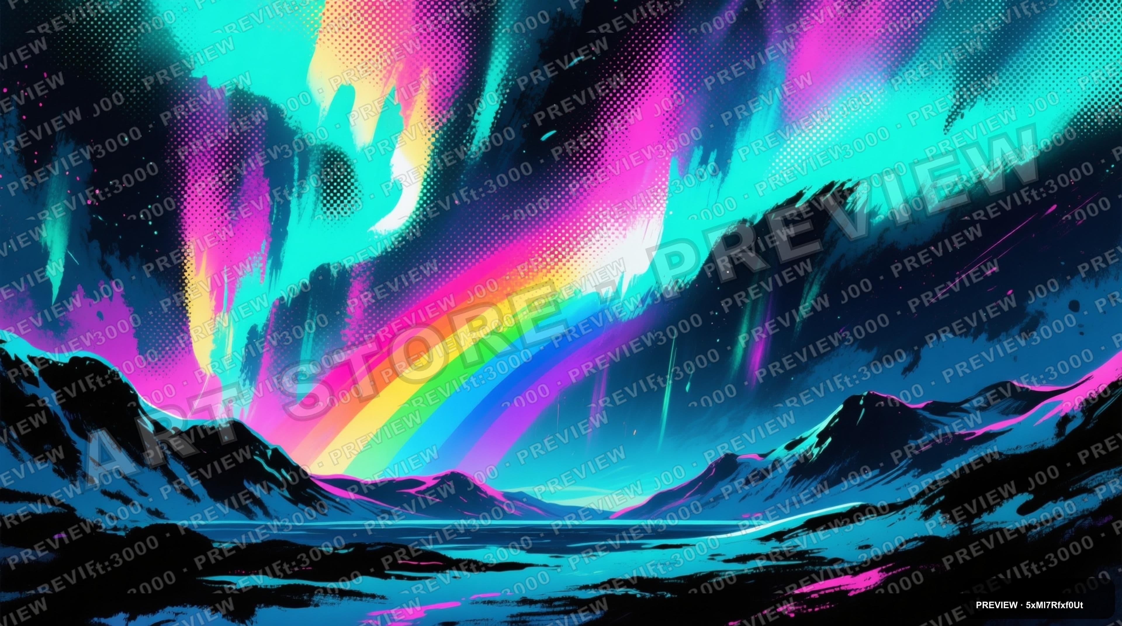 Aurora, Neon aesthetic, Ink Wash, Epic mood, Rainbow accents, Halftone patter... — wallpaper — 3840×2144, Neon, Cinematic, Epic