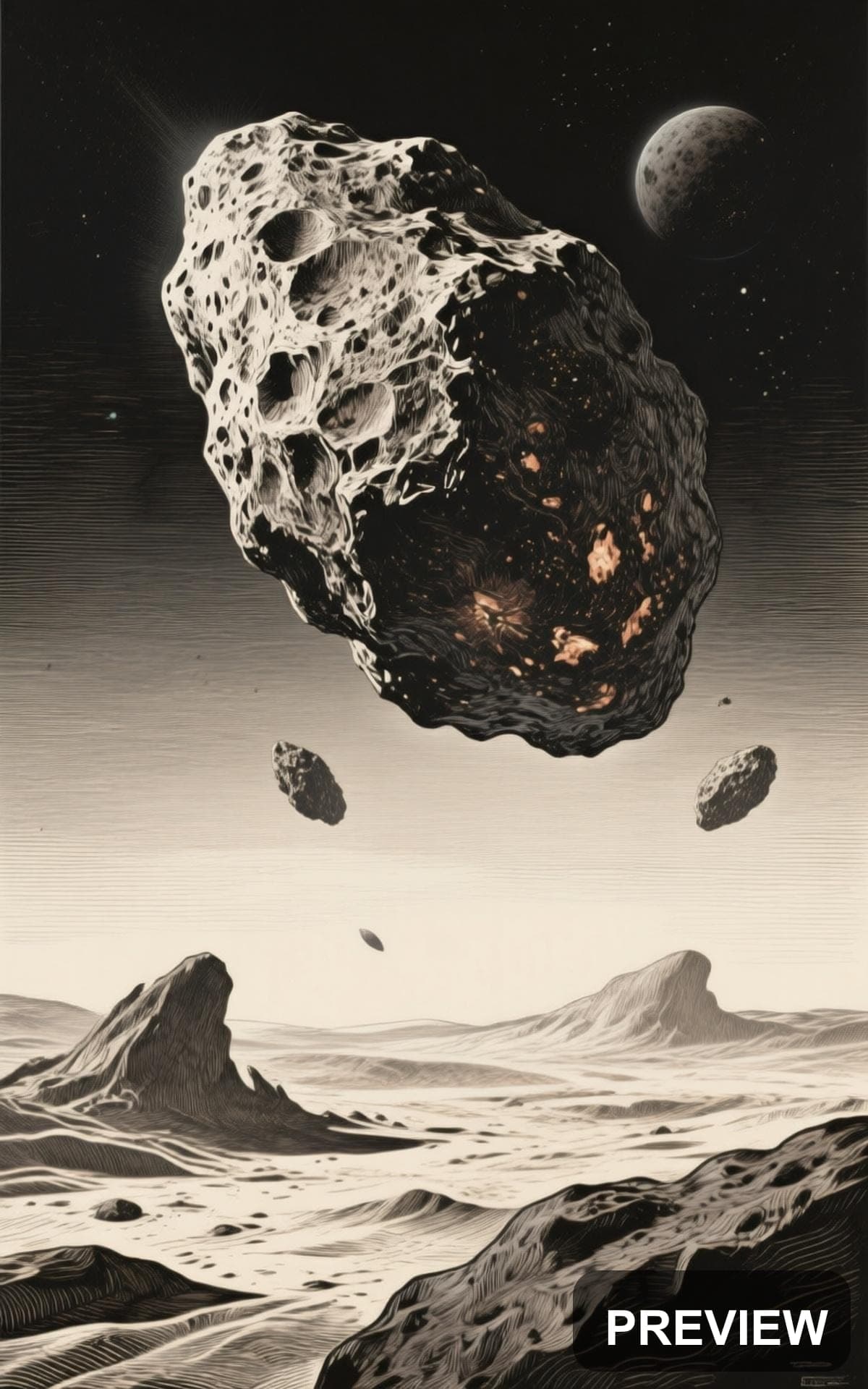 Asteroids, Epic aesthetic, Etching, Clean mood, Muted accents, high detail, u... — wallpaper — 1200×1920, Space, Cinematic, Clean