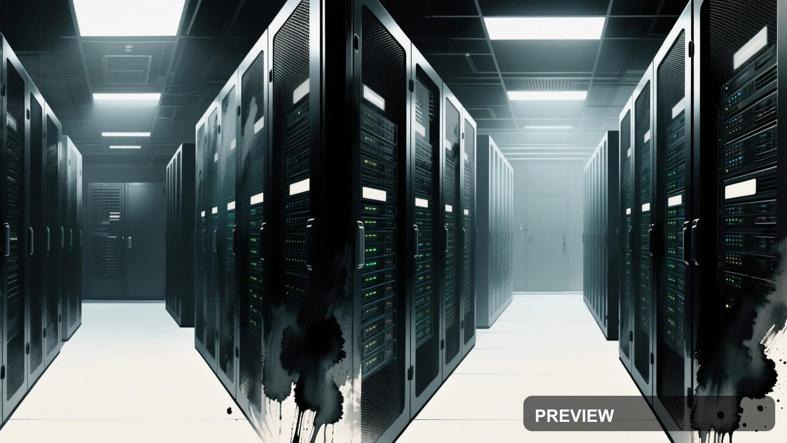 Data Center, Mystic aesthetic, Ink Wash, Energetic mood, Tri-tone accents, Cl... — wallpaper — 3840×2160, Space, Cinematic, Energetic