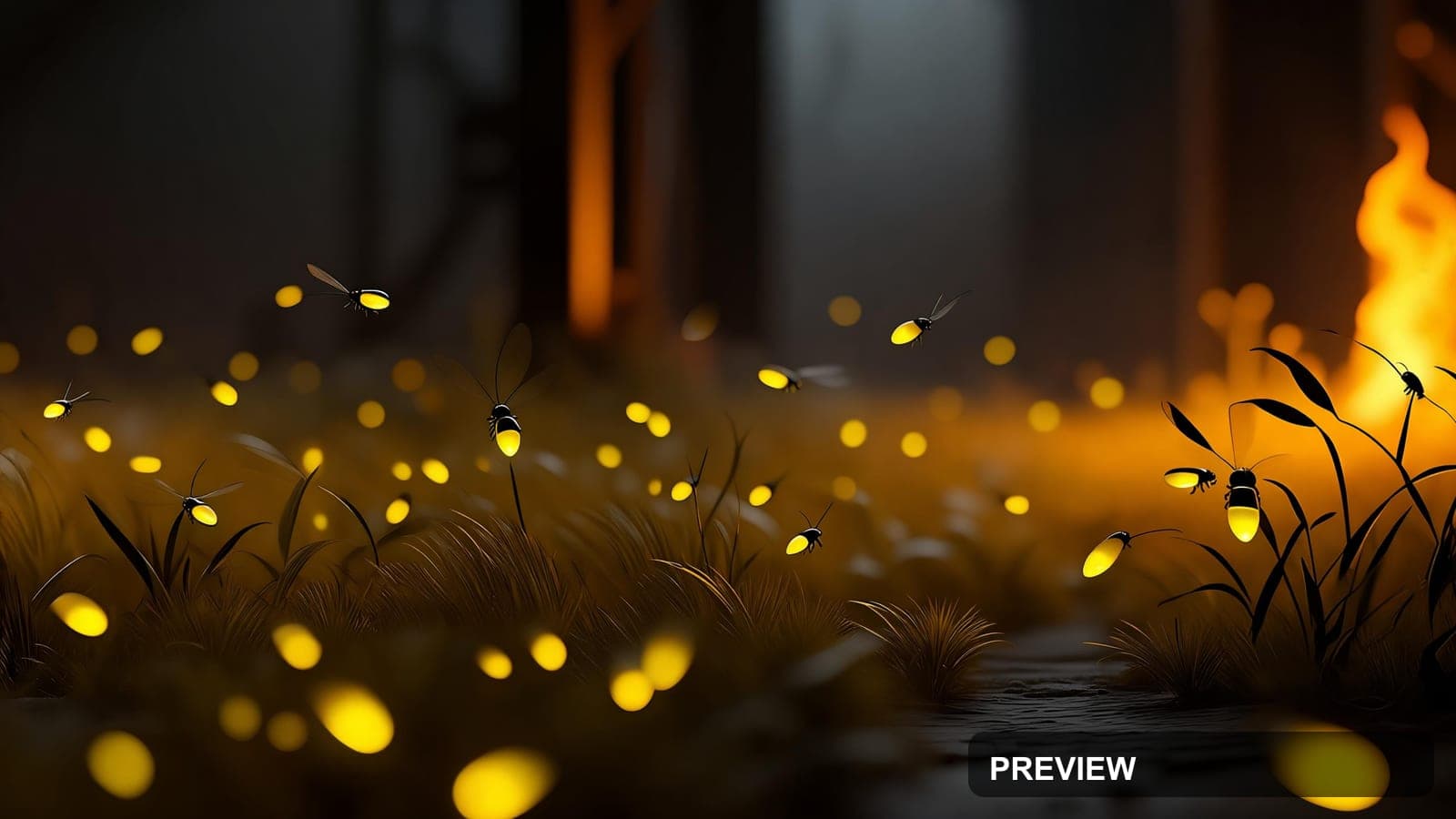 Fireflies, Industrial aesthetic, Ink Wash, Luxurious mood, Amber accents, hig... — wallpaper — 3840×2160, Space, Cinematic, Soft