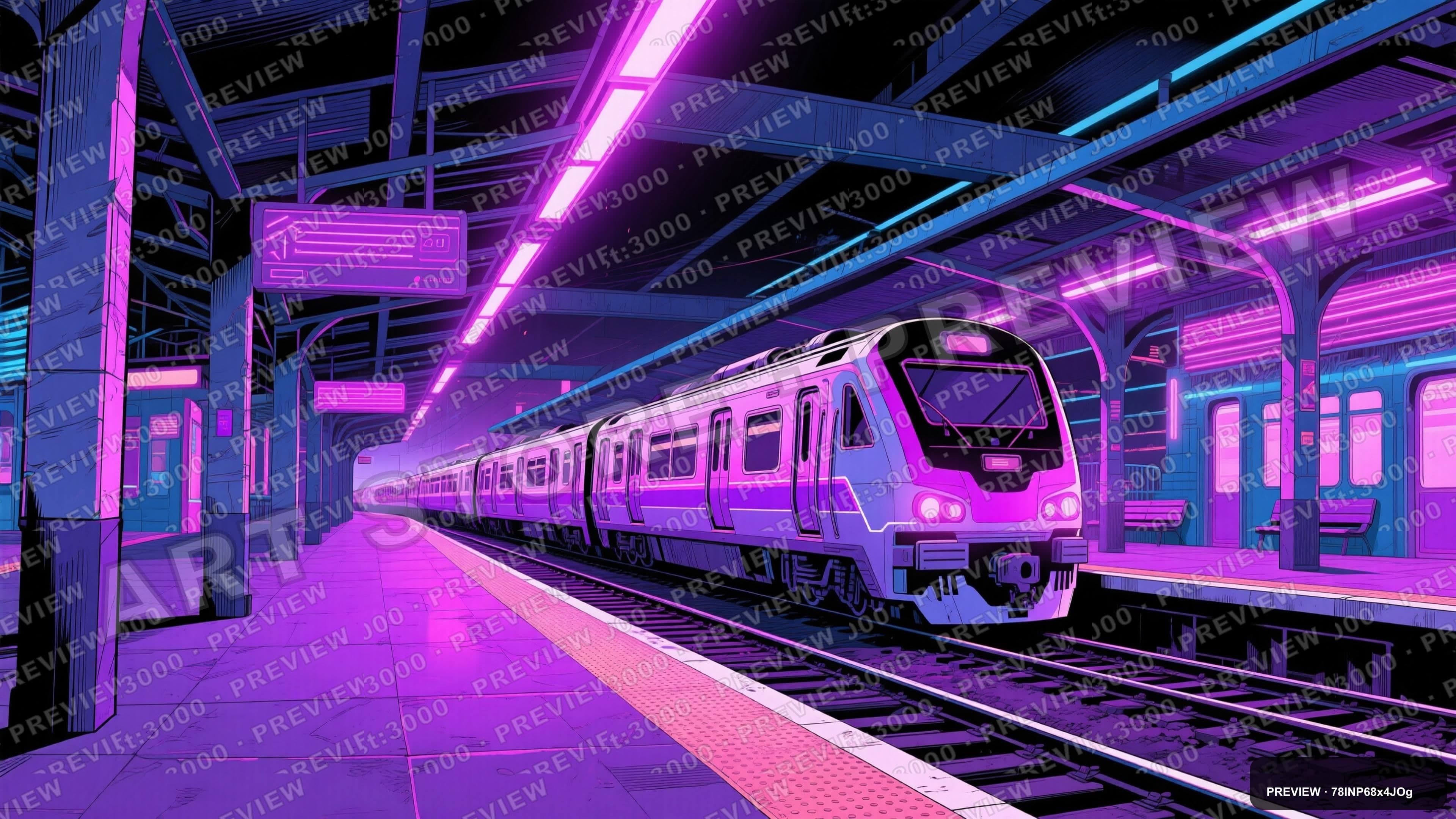 Train Station, Synthwave aesthetic, Comic Book, Epic mood, Purple accents, ul... — wallpaper — 3840×2160, Neon, Cinematic, Epic