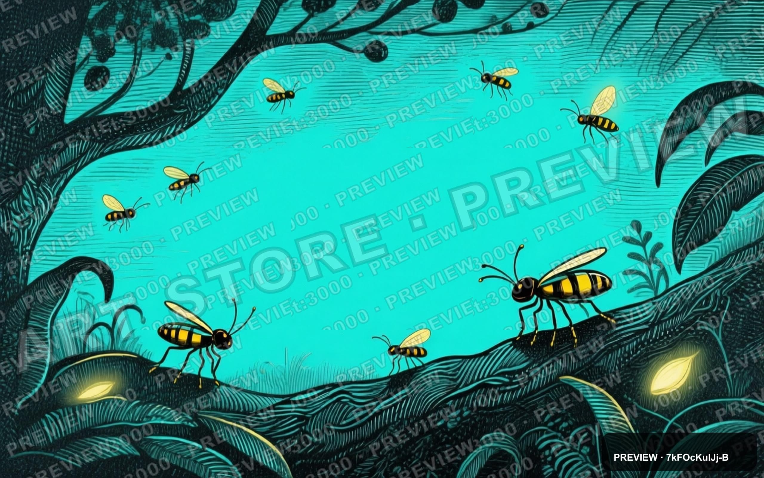 Fireflies, Mystic aesthetic, Etching, Playful mood, Turquoise accents, Classi... — wallpaper — 2560×1600, Space, Cinematic, Soft