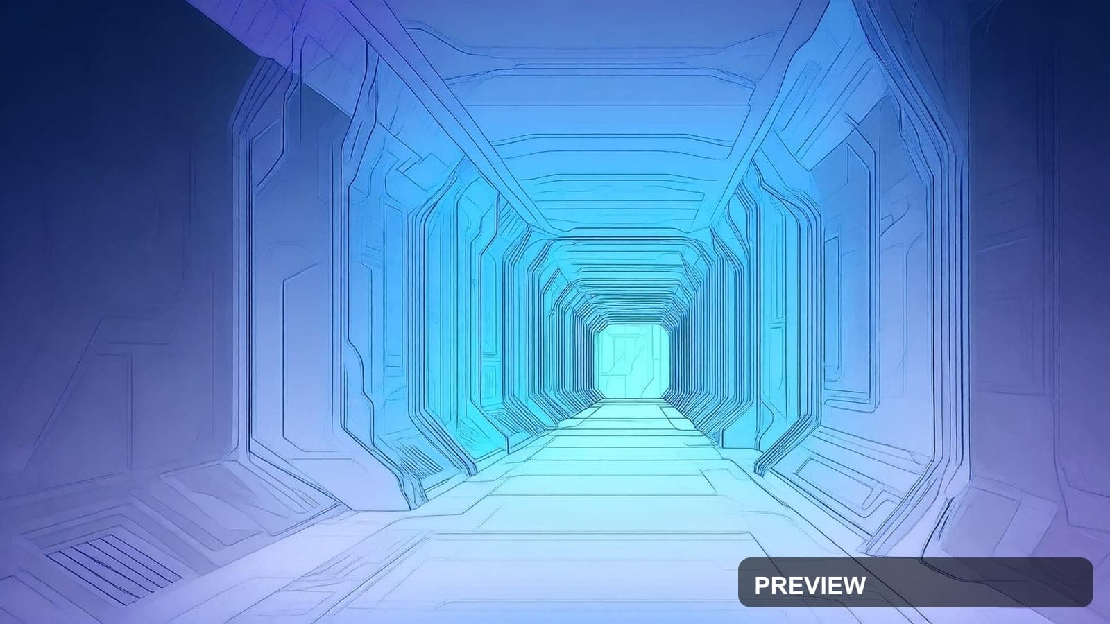 Sci‑Fi Corridor, Fantasy aesthetic, Line Art, Futuristic mood, Tri-tone accen... — wallpaper — 1920×1080, Sci‑Fi, Cinematic, Soft