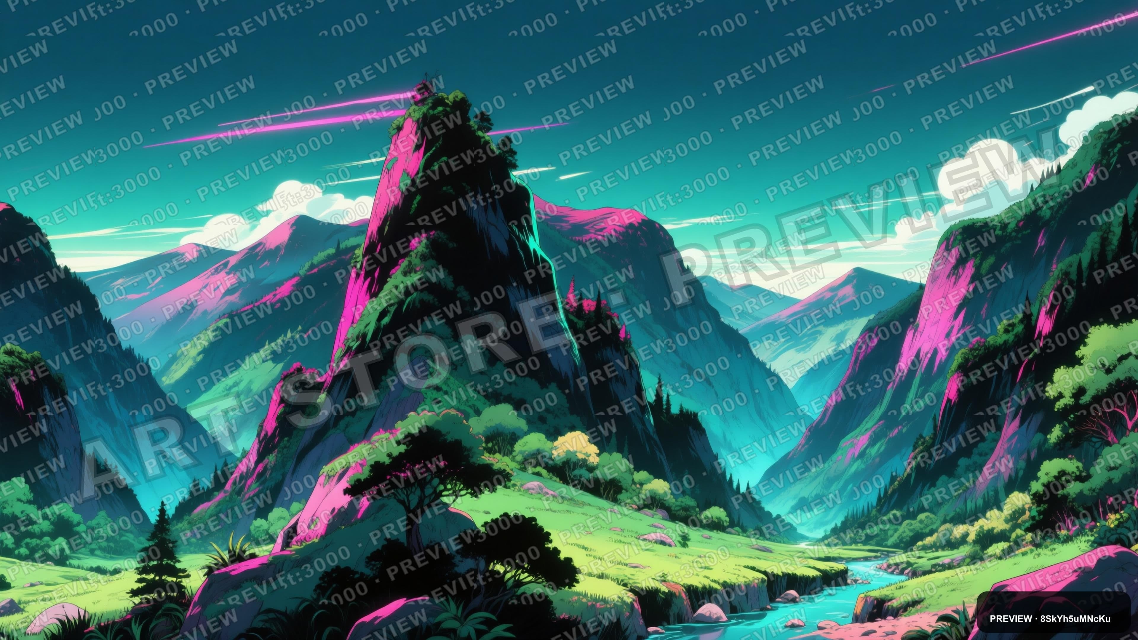 Valley, Naturecore aesthetic, Manga, Nostalgic mood, High Contrast accents, 9... — wallpaper — 3840×2160, Neon, Cinematic, Nostalgic