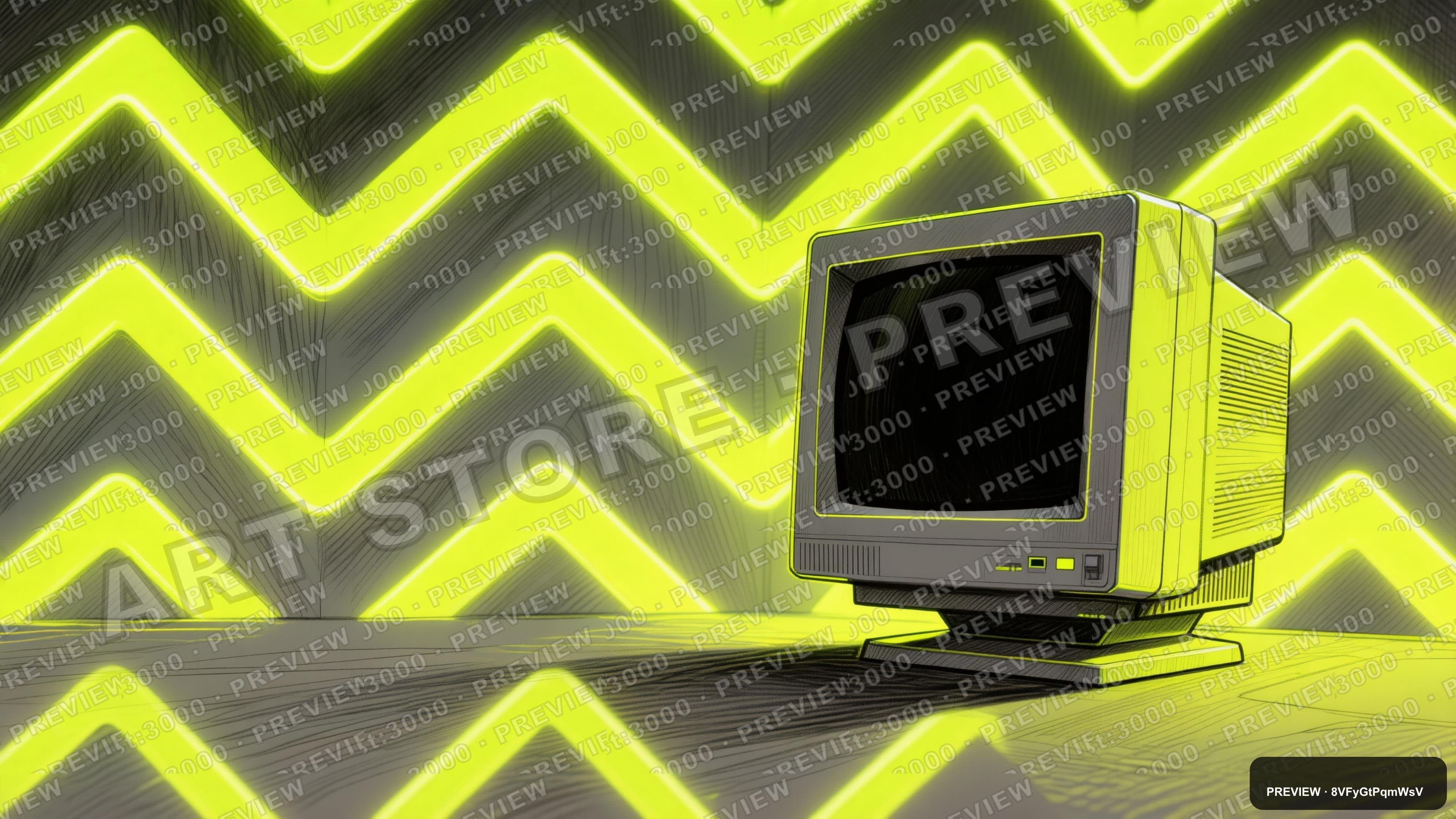 CRT Monitor, Synthwave aesthetic, Pencil Sketch, Minimal mood, Neon Yellow ac... — wallpaper — 3840×2160, Neon, Cinematic, Minimal