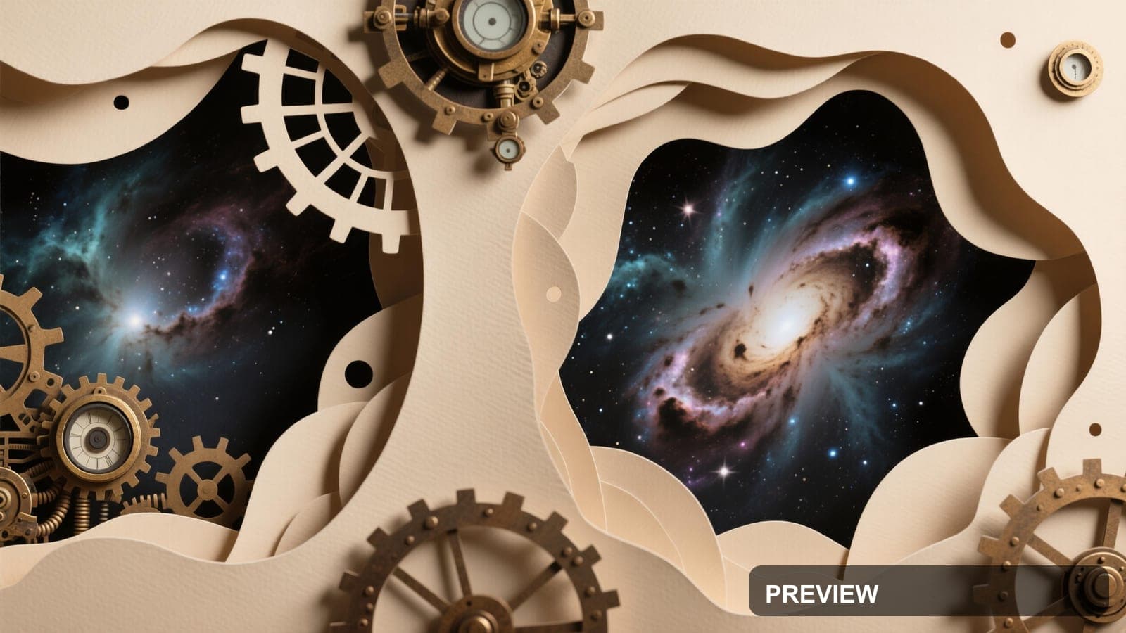 Nebula, Steampunk aesthetic, Paper Cut, Bold mood, Beige accents, Retro vibe,... — wallpaper — 3840×2160, Space, Cinematic, Bold