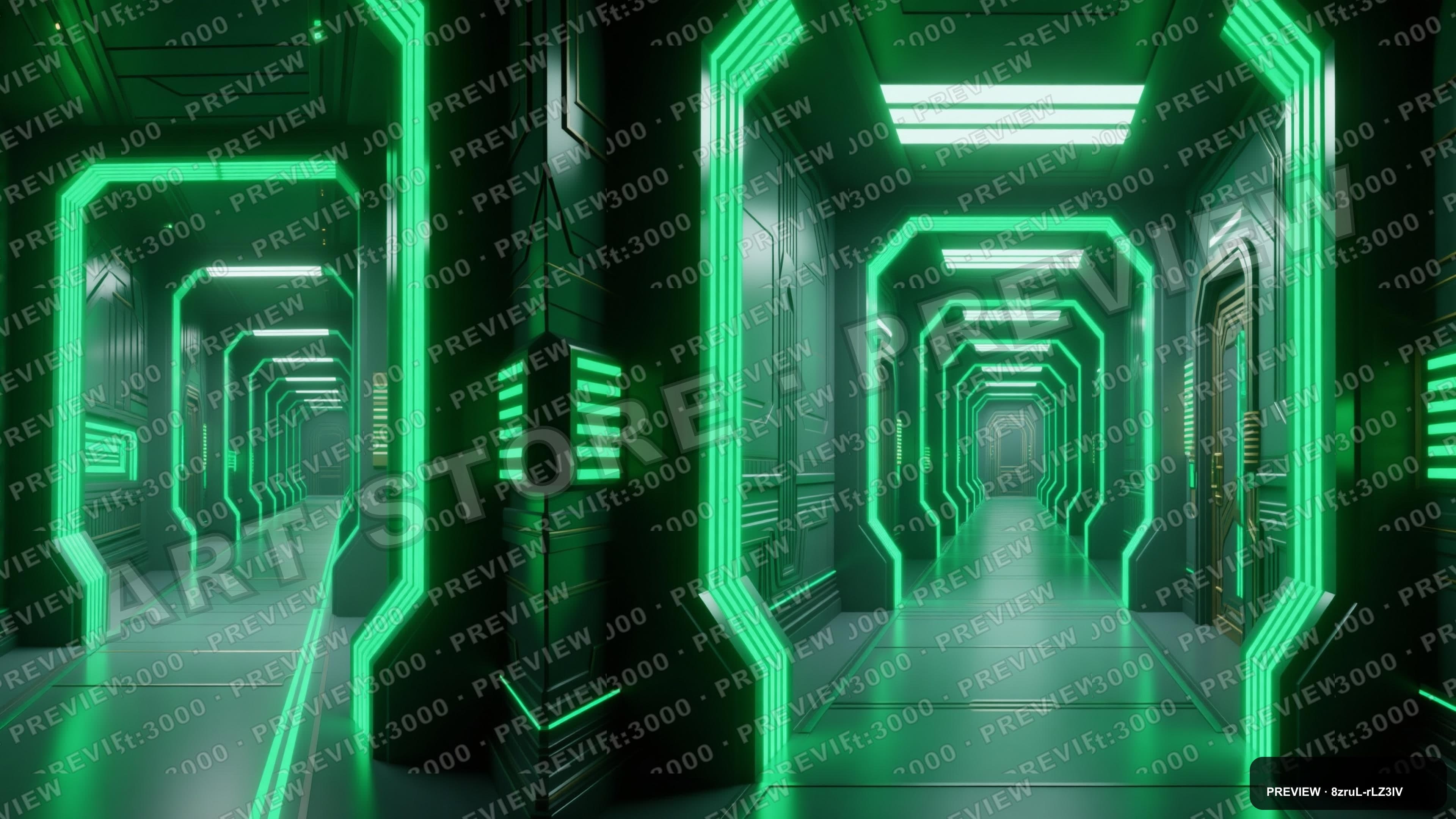 Sci‑Fi Corridor, Synthwave aesthetic, Isometric, Calm mood, Neon Green accent... — wallpaper — 3840×2160, Neon, Cinematic, Calm