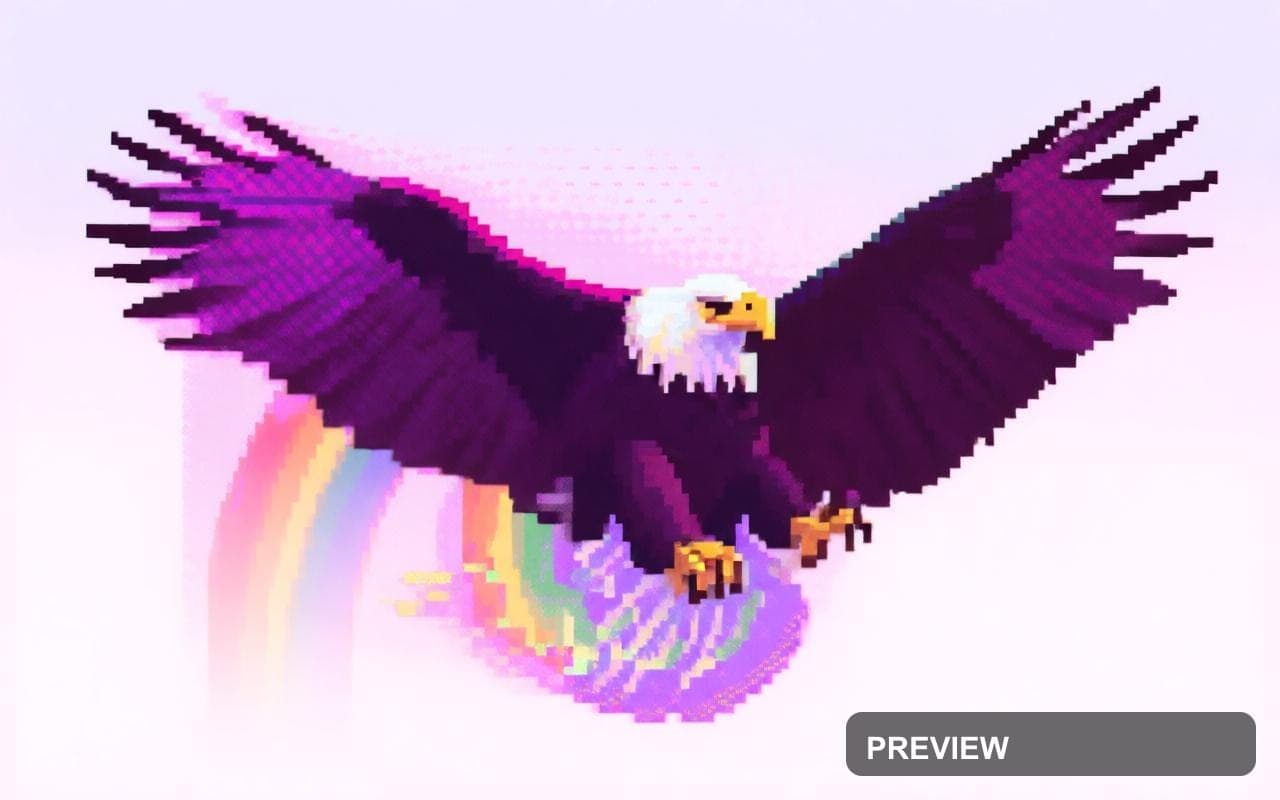 Eagles, Minimal aesthetic, Pixel Art, Nostalgic mood, Rainbow accents, high d... — wallpaper — 1280×800, Space, Cinematic, Soft