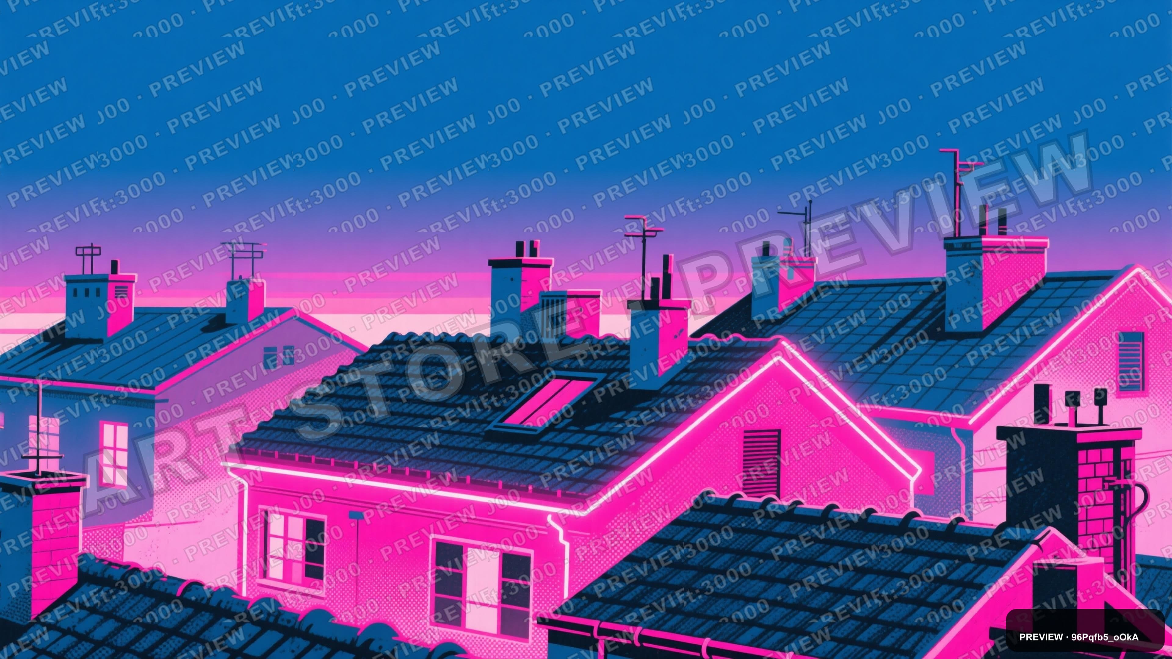 Rooftops, Synthwave aesthetic, Risograph, Cozy mood, Neon Magenta accents, ul... — wallpaper — 3840×2160, Neon, Cinematic, Cozy