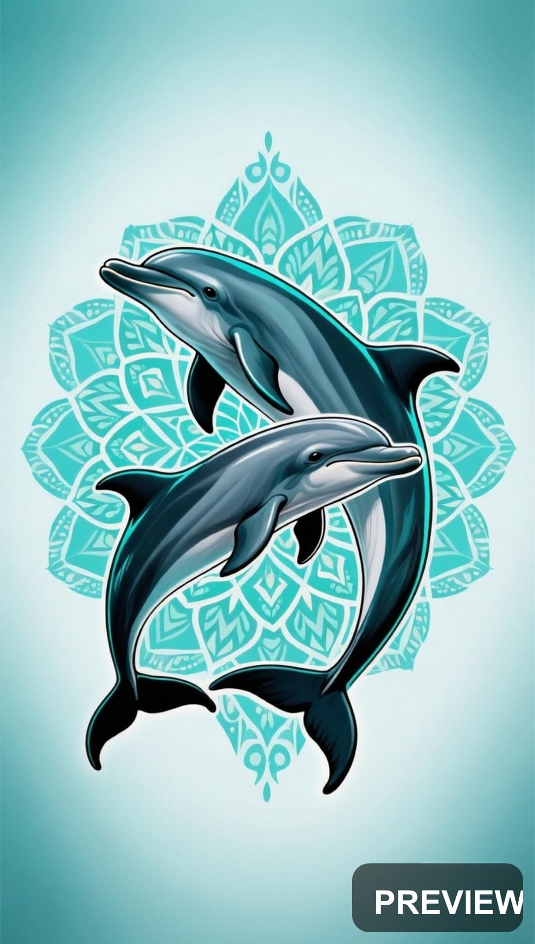 Dolphins, Epic aesthetic, Tattoo Flash, Clean mood, Turquoise accents, Kaleid... — wallpaper — 1088×1920, Space, Cinematic, Clean