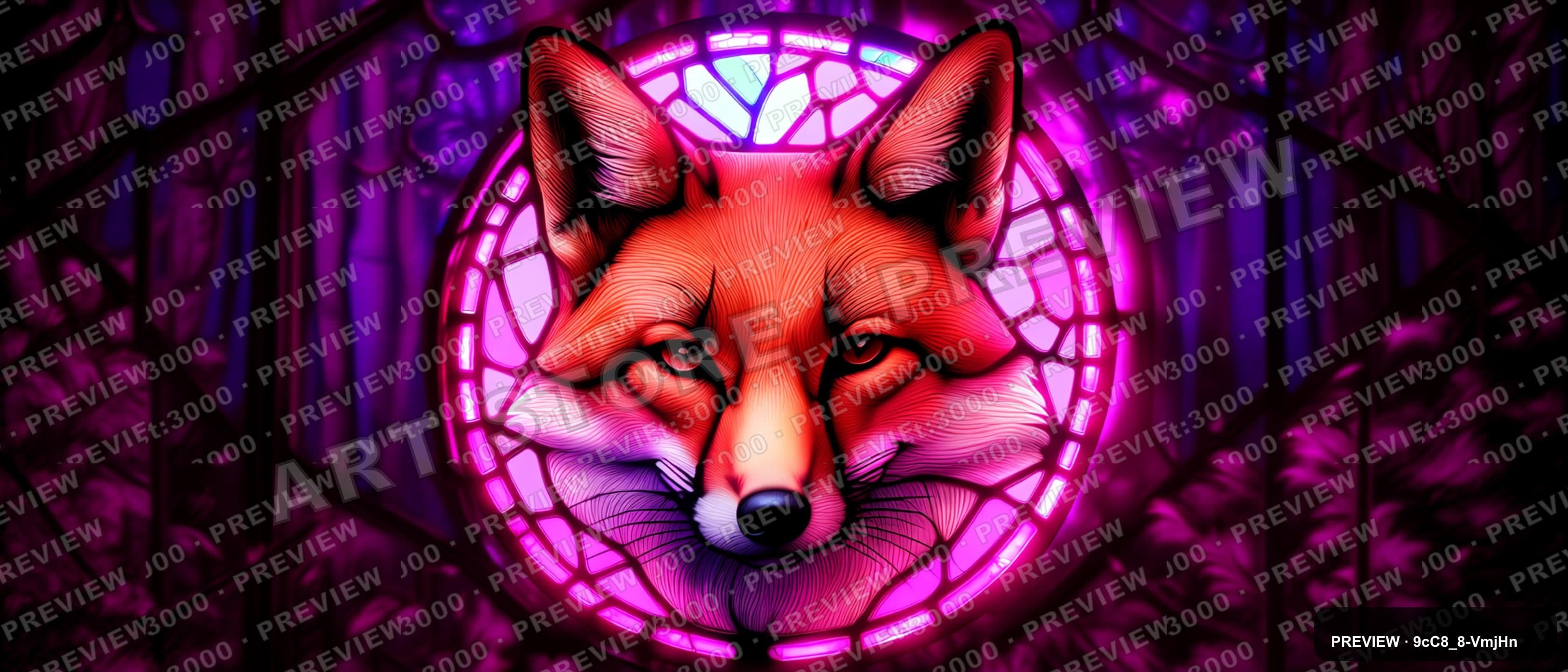 Foxes, Cozy aesthetic, Stained Glass, Nostalgic mood, Neon Magenta accents, h... — wallpaper — 3360×1440, Neon, Cinematic, Cozy