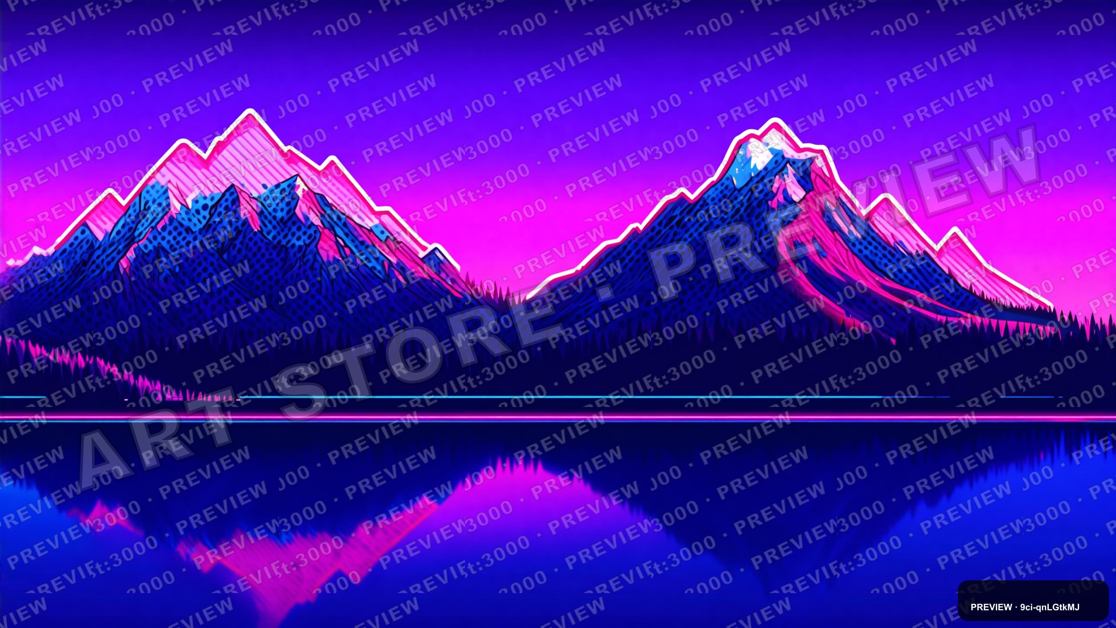 Mountain Lake, Retro Arcade aesthetic, Sticker Art, Dreamy mood, Fuchsia acce... — wallpaper — 3840×2160, Neon, Cinematic, Dreamy