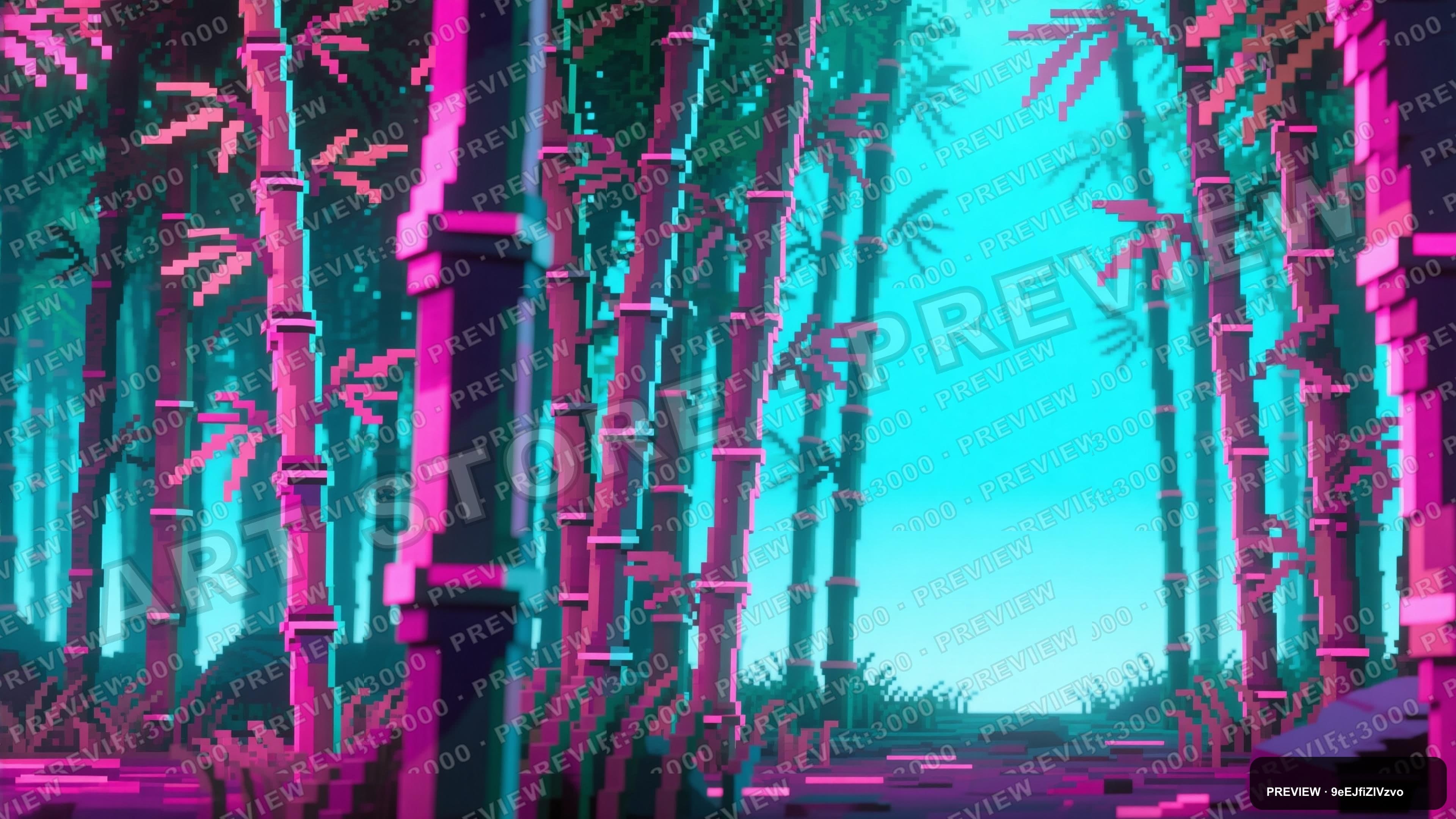 Bamboo Grove, Synthwave aesthetic, Voxel Art, Nostalgic mood, Soft Contrast a... — wallpaper — 3840×2160, Neon, Cinematic, Soft