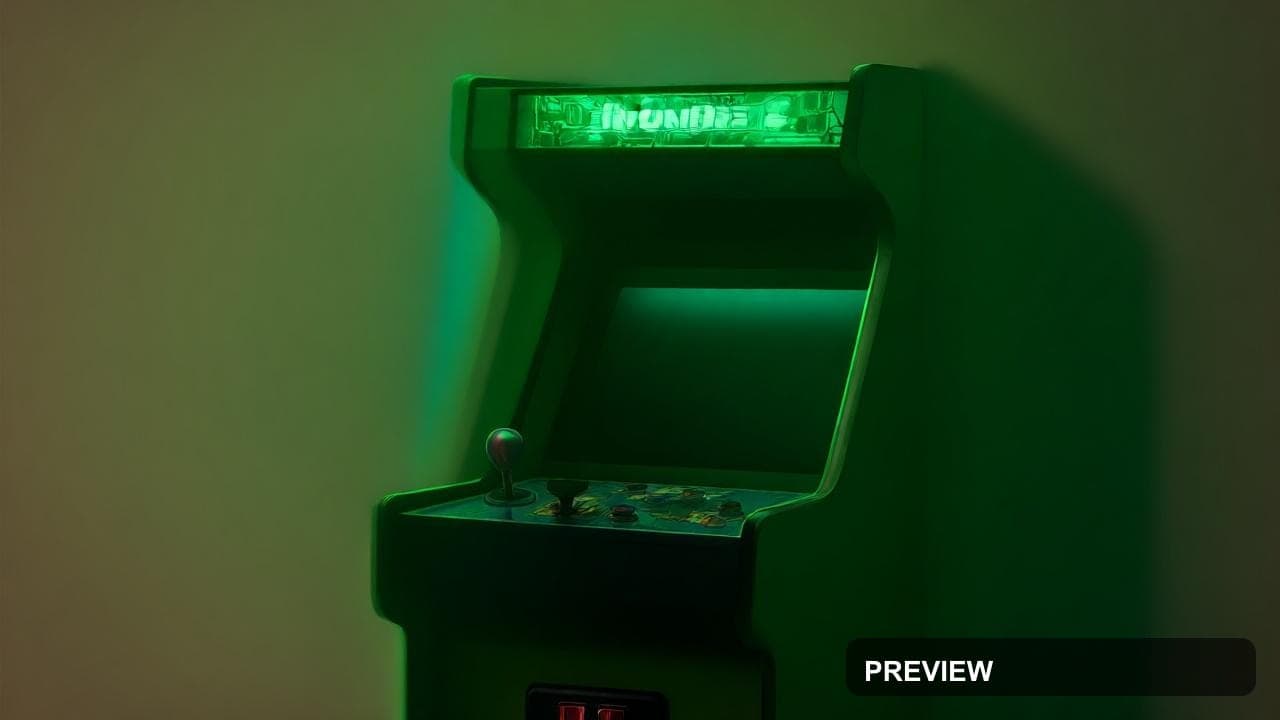 Arcade Cabinet, Cozy aesthetic, Matte Painting, Minimal mood, Neon Green acce... — wallpaper — 1280×720, Neon, Cinematic, Cozy