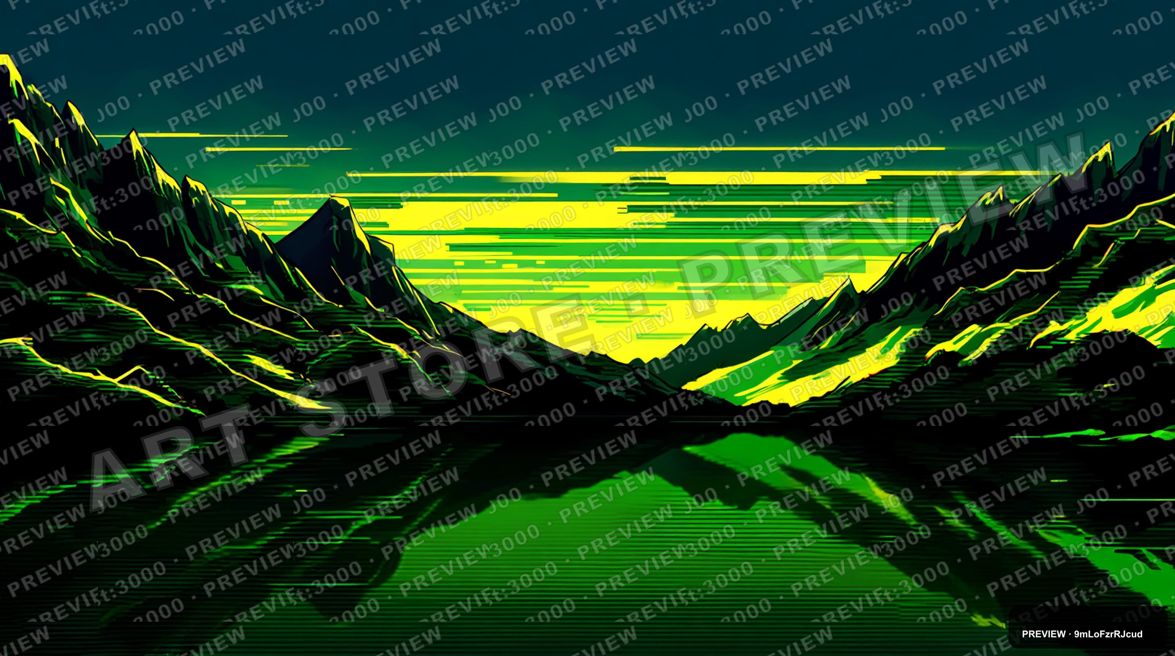 Mountain Lake, Retro Arcade aesthetic, Pop Art, Mysterious mood, Neon Yellow ... — wallpaper — 3840×2144, Neon, Cinematic, Mysterious
