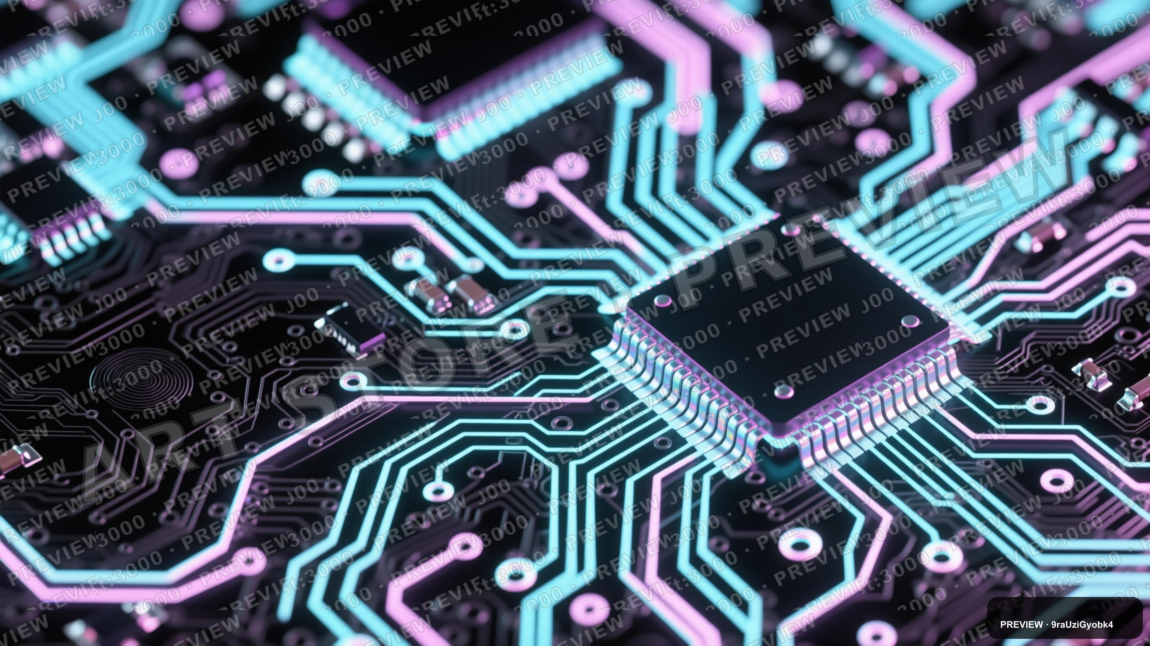 Circuit Board, Retro Arcade aesthetic, Holographic, Serene mood, Monochrome a... — wallpaper — 3840×2160, Neon, Cinematic, Serene