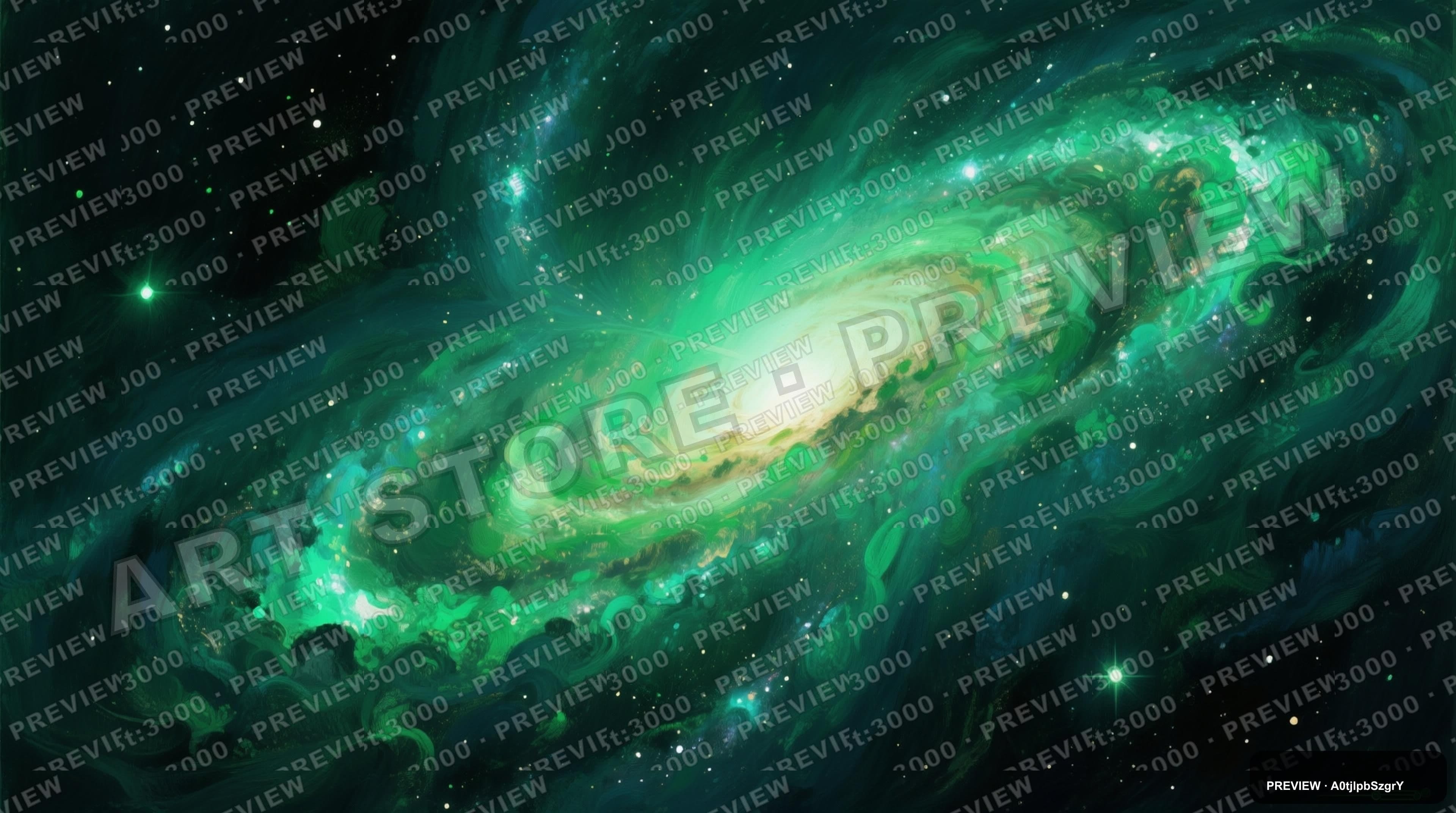 Galaxy, Mythic aesthetic, Gouache, Meditative mood, Green accents, Retro vibe... — wallpaper — 3840×2144, Space, Cinematic, Soft
