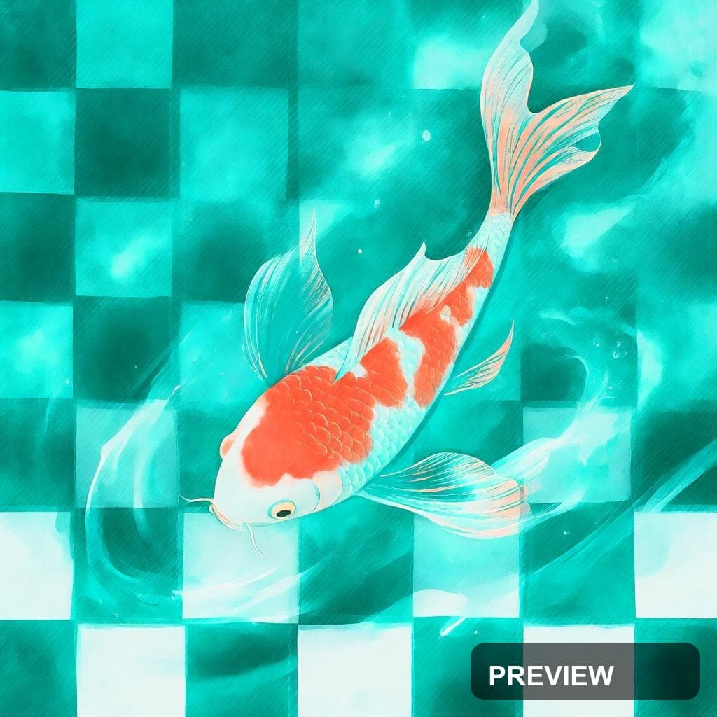 Koi Fish, Cozy aesthetic, Watercolor, Dreamy mood, Neon Teal accents, Checker... — wallpaper — 1024×1024, Neon, Cinematic, Cozy