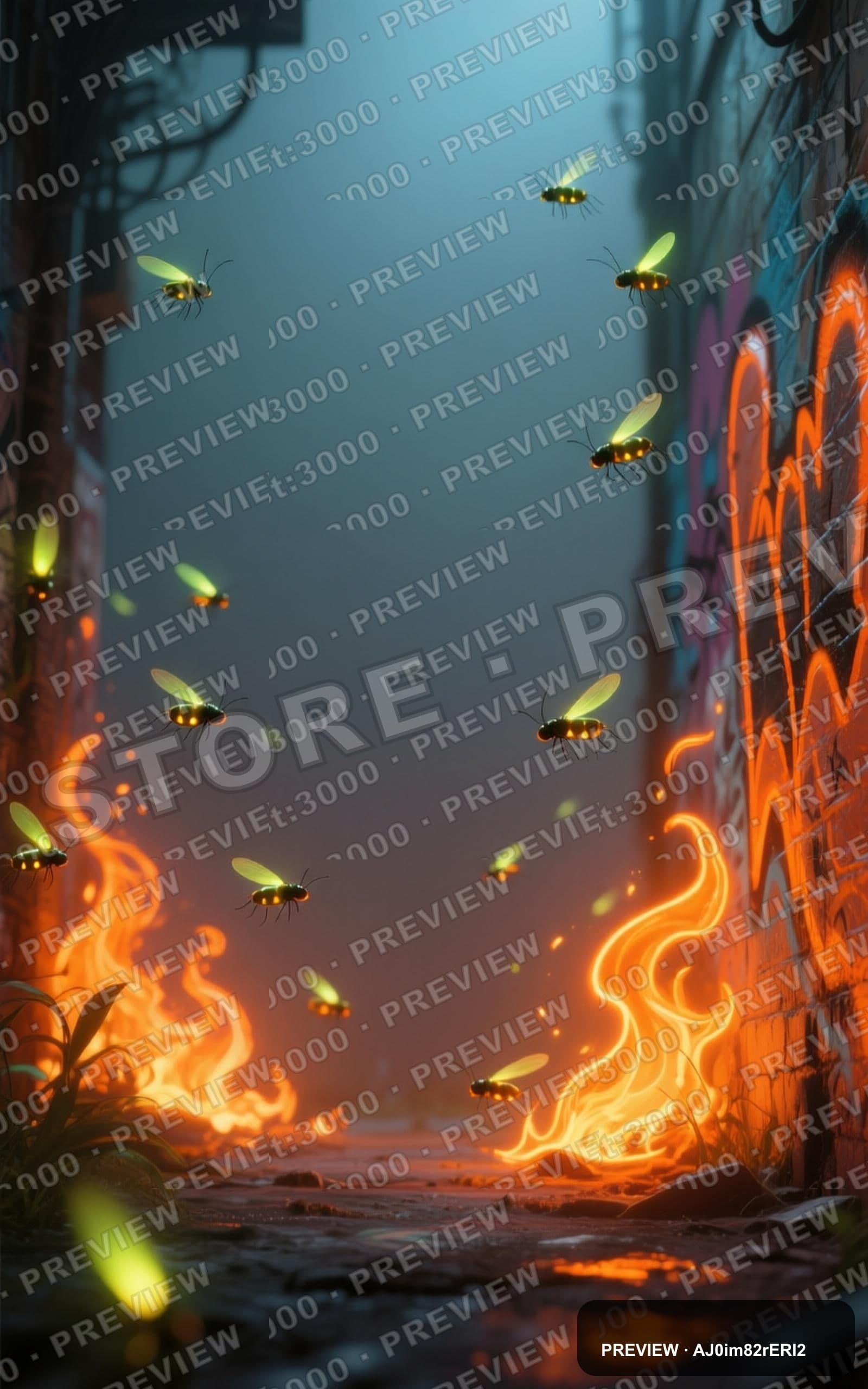 Fireflies, Bright aesthetic, Graffiti, Minimal mood, Neon Orange accents, hig... — wallpaper — 1600×2560, Neon, Cinematic, Minimal