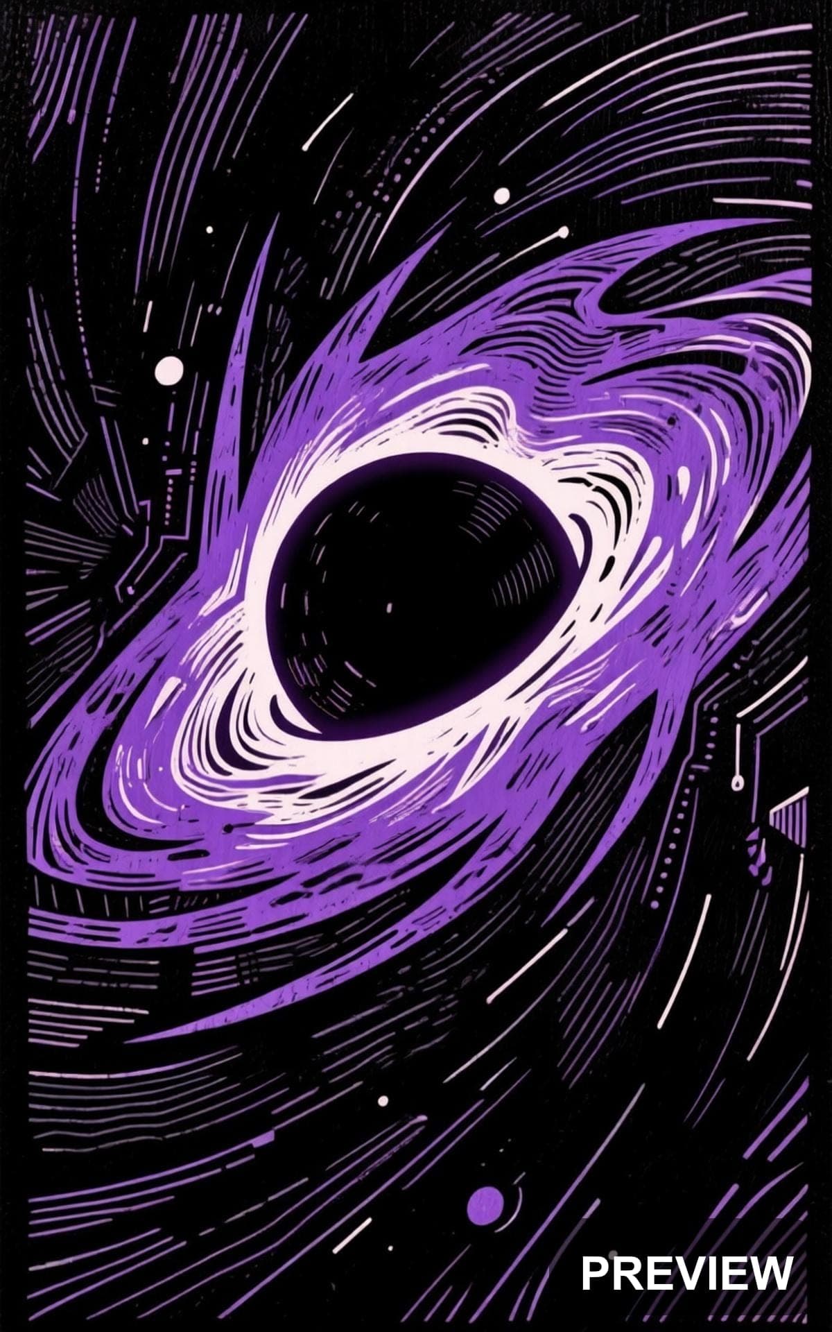 Black Hole, Tech aesthetic, Woodcut, Playful mood, Violet accents, high detai... — wallpaper — 1200×1920, Space, Cinematic, Soft