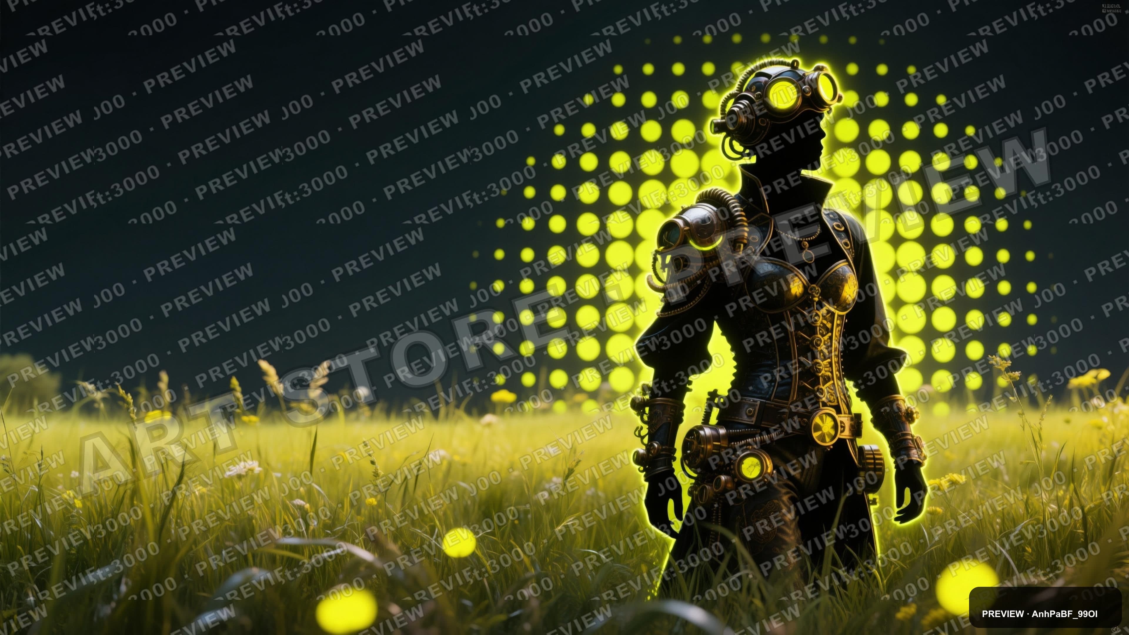 Meadow, Steampunk aesthetic, Silhouette, Luxurious mood, Neon Yellow accents,... — wallpaper — 3840×2160, Neon, Cinematic, Luxurious