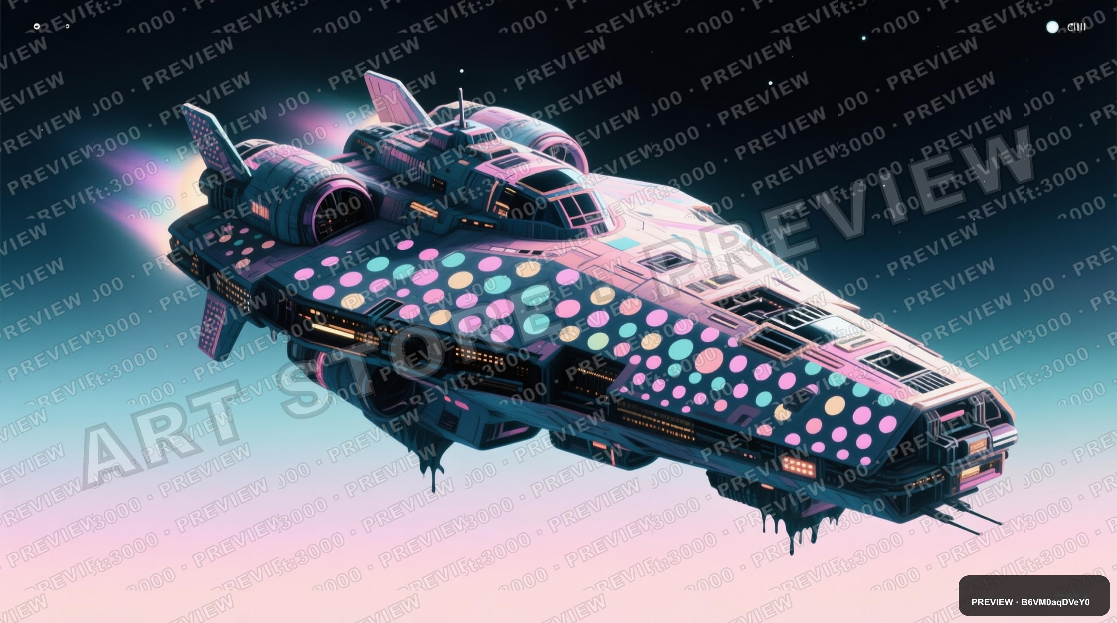 Spaceship, Dreamcore aesthetic, Ink, Bold mood, Pastel accents, Dots pattern,... — wallpaper — 3840×2144, Space, Cinematic, Bold