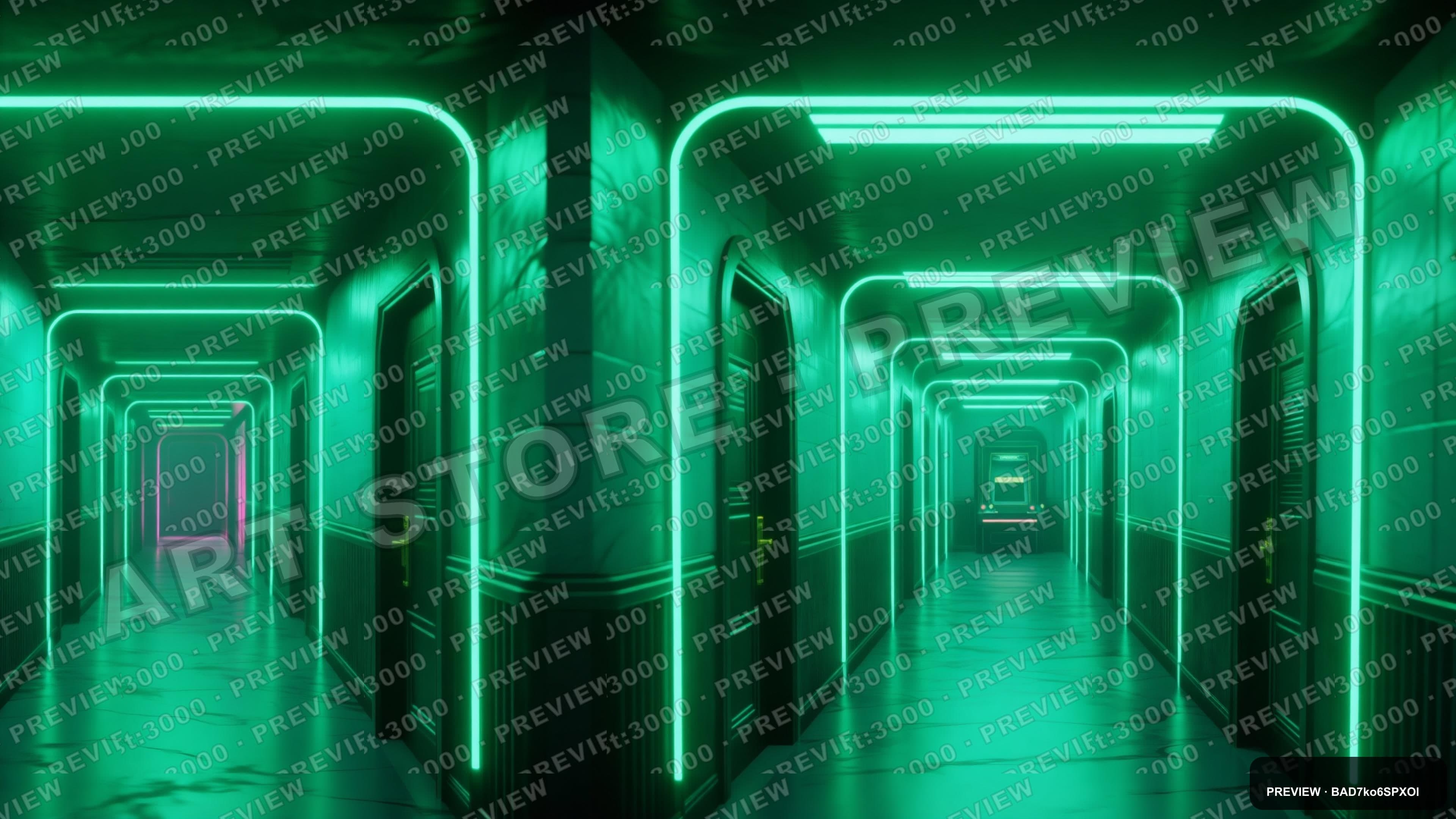 Arcade Hallway, Synthwave aesthetic, Ink, Meditative mood, Emerald accents, u... — wallpaper — 3840×2160, Neon, Cinematic, Meditative