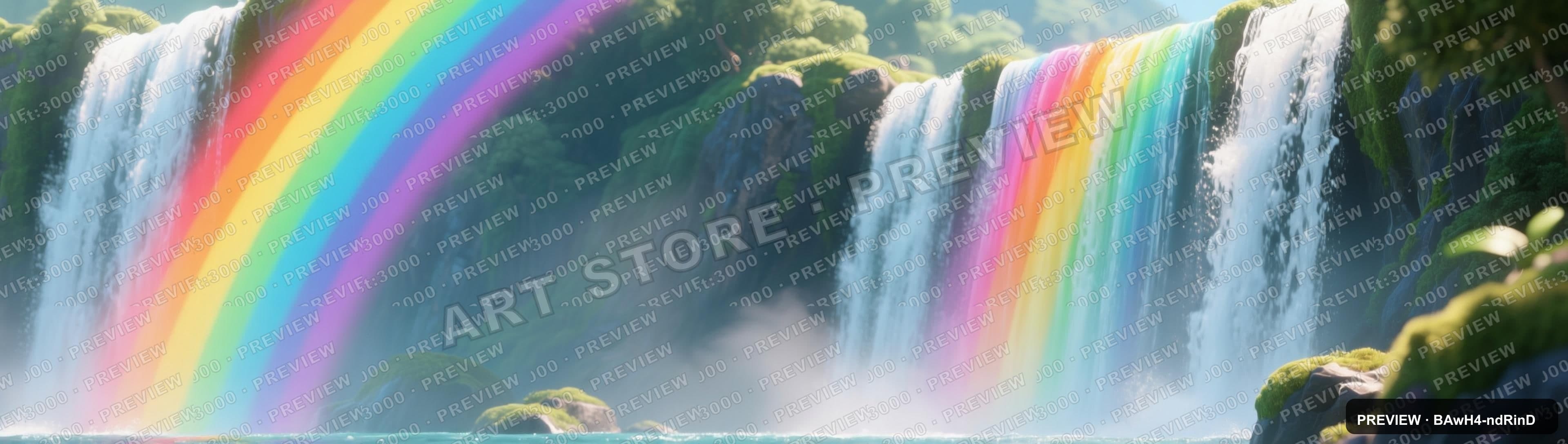 Waterfall, Bright aesthetic, 3D Render, Clean mood, Rainbow accents, high det... — wallpaper — 3840×1088, Space, Cinematic, Clean