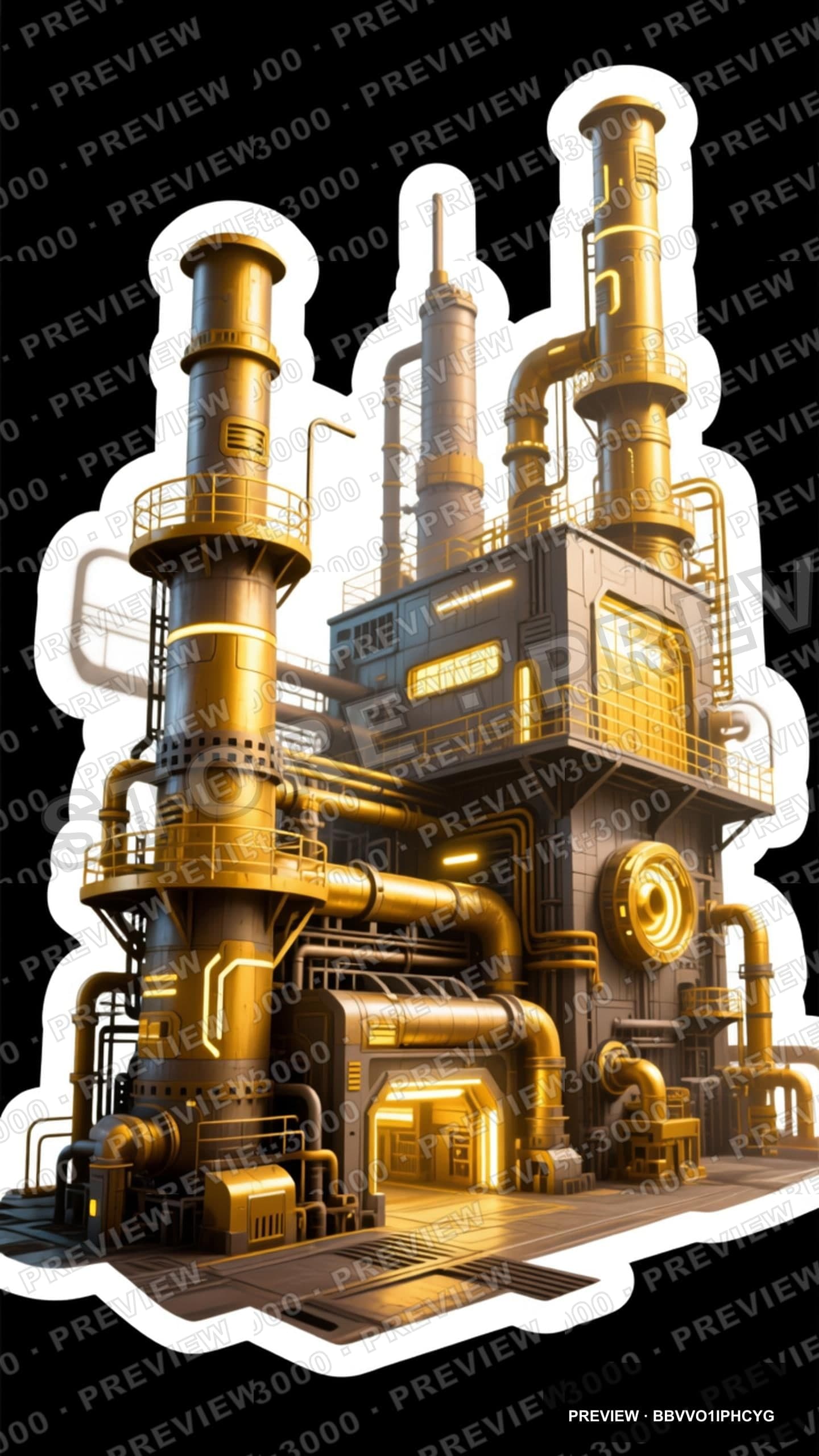 Industrial Factory, Mythic aesthetic, Sticker Art, Playful mood, Gold accents... — wallpaper — 1440×2560, Space, Cinematic, Soft
