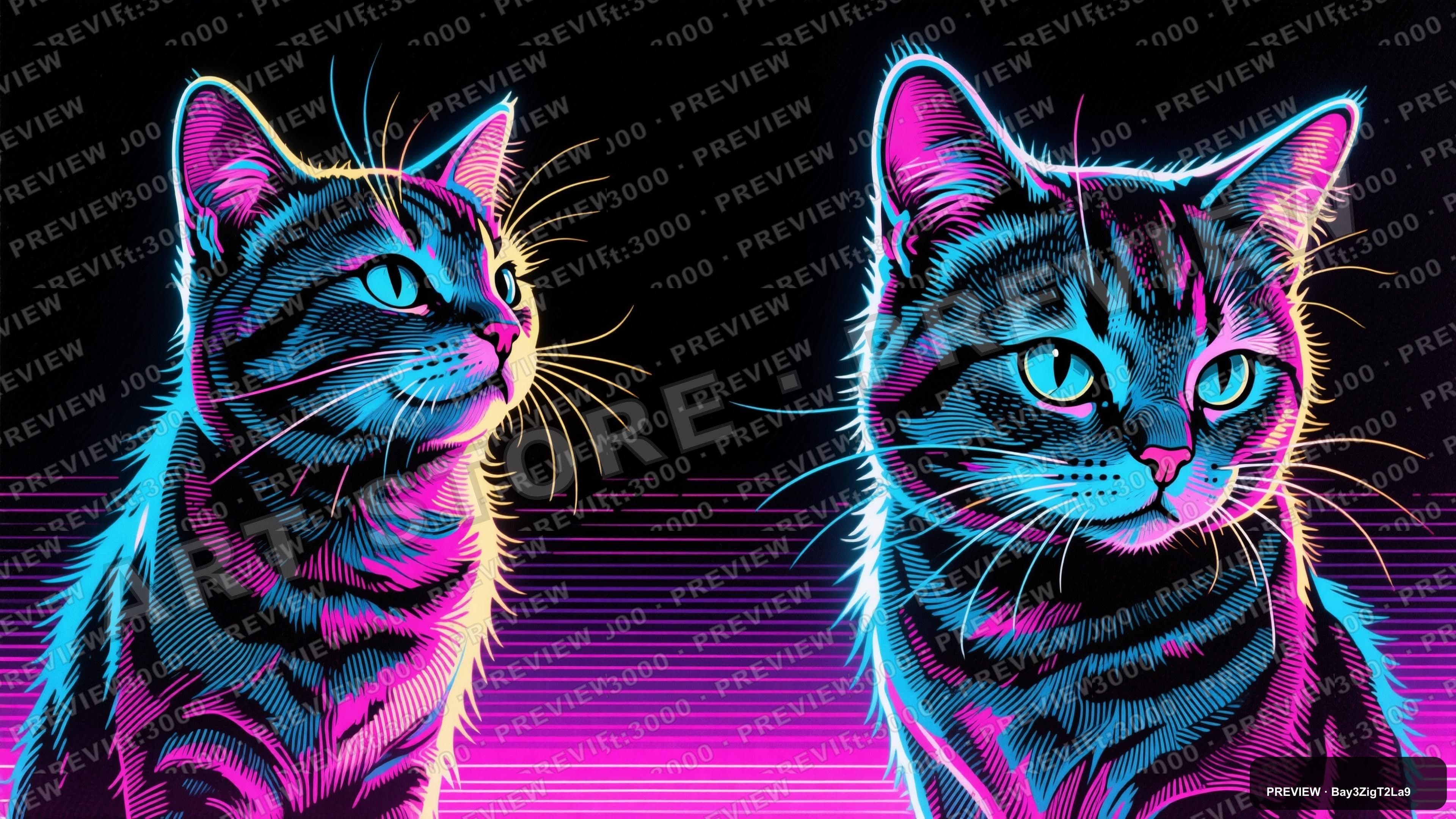 Cats, Synthwave aesthetic, Etching, Energetic mood, High Contrast accents, ul... — wallpaper — 3840×2160, Neon, Cinematic, Energetic