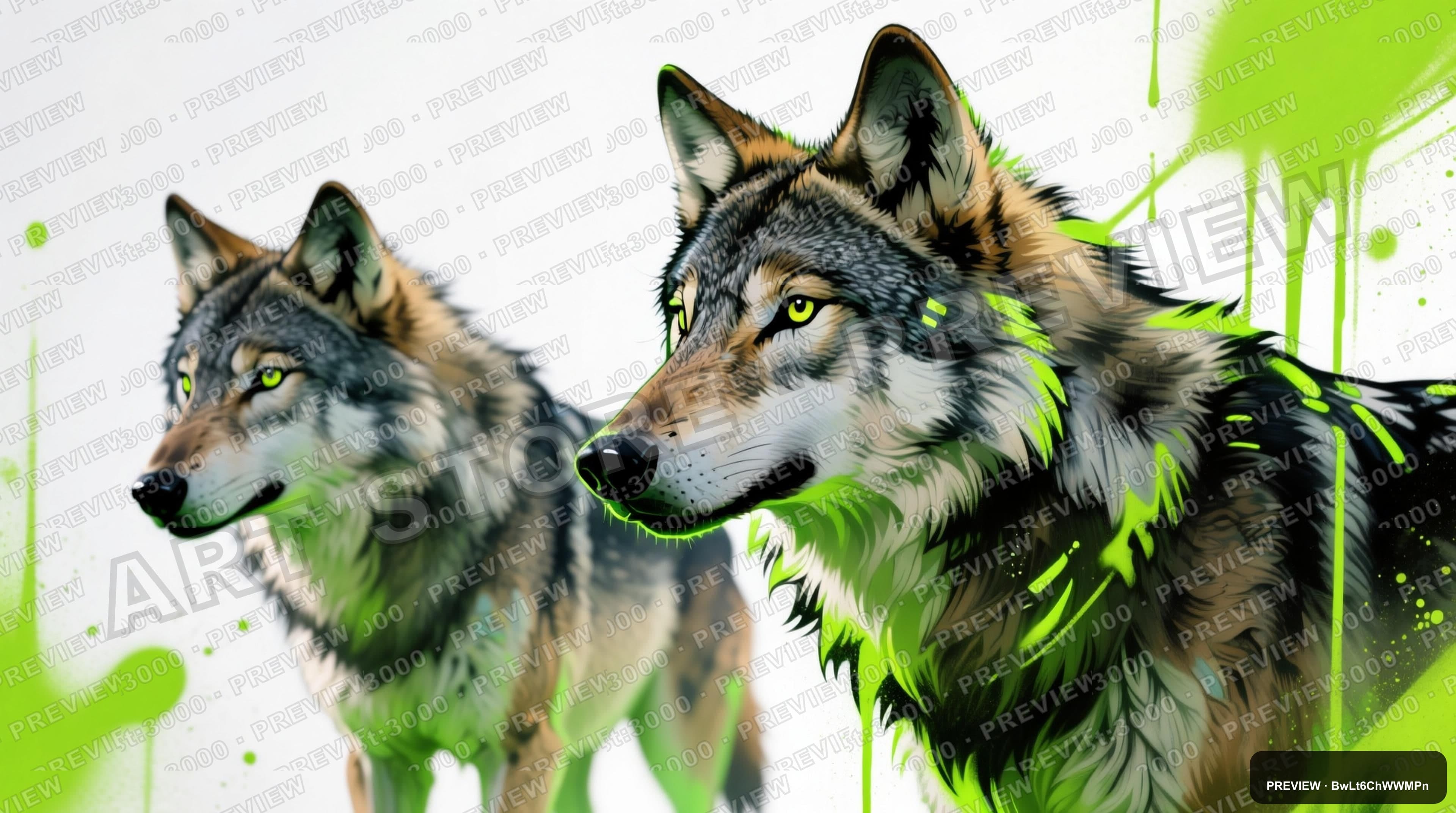 Wolves, Tech aesthetic, Spray Paint, Playful mood, Lime accents, Bauhaus vibe... — wallpaper — 3840×2144, Space, Cinematic, Soft