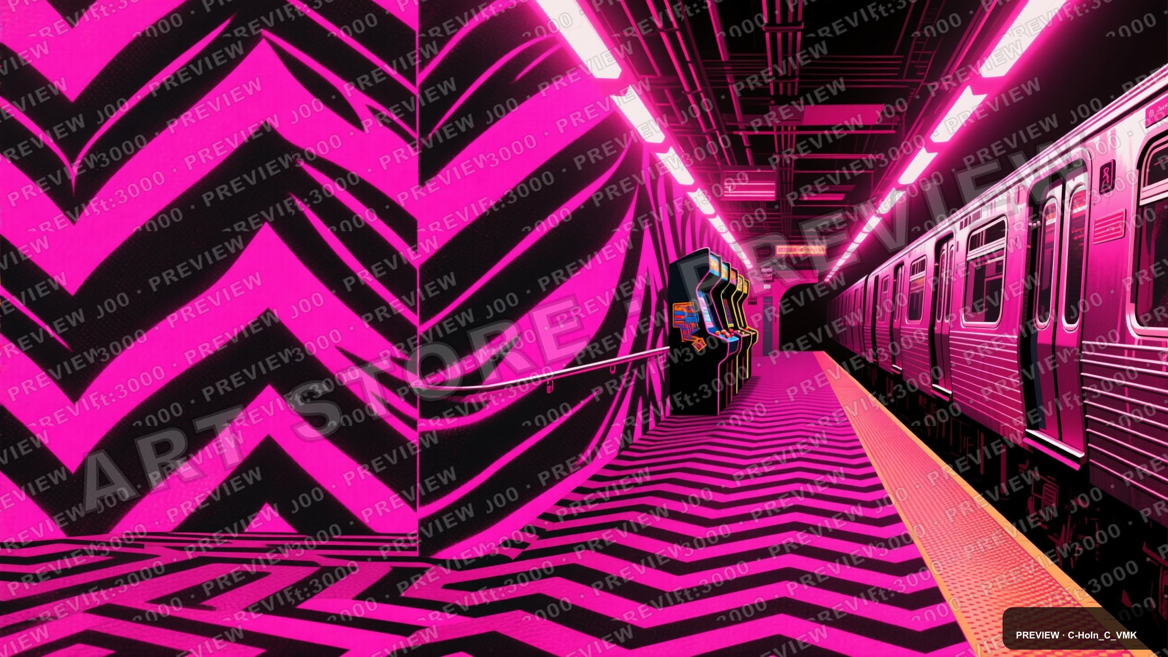 Subway, Retro Arcade aesthetic, Risograph, Bold mood, Neon Magenta accents, H... — wallpaper — 3840×2160, Neon, Cinematic, Bold
