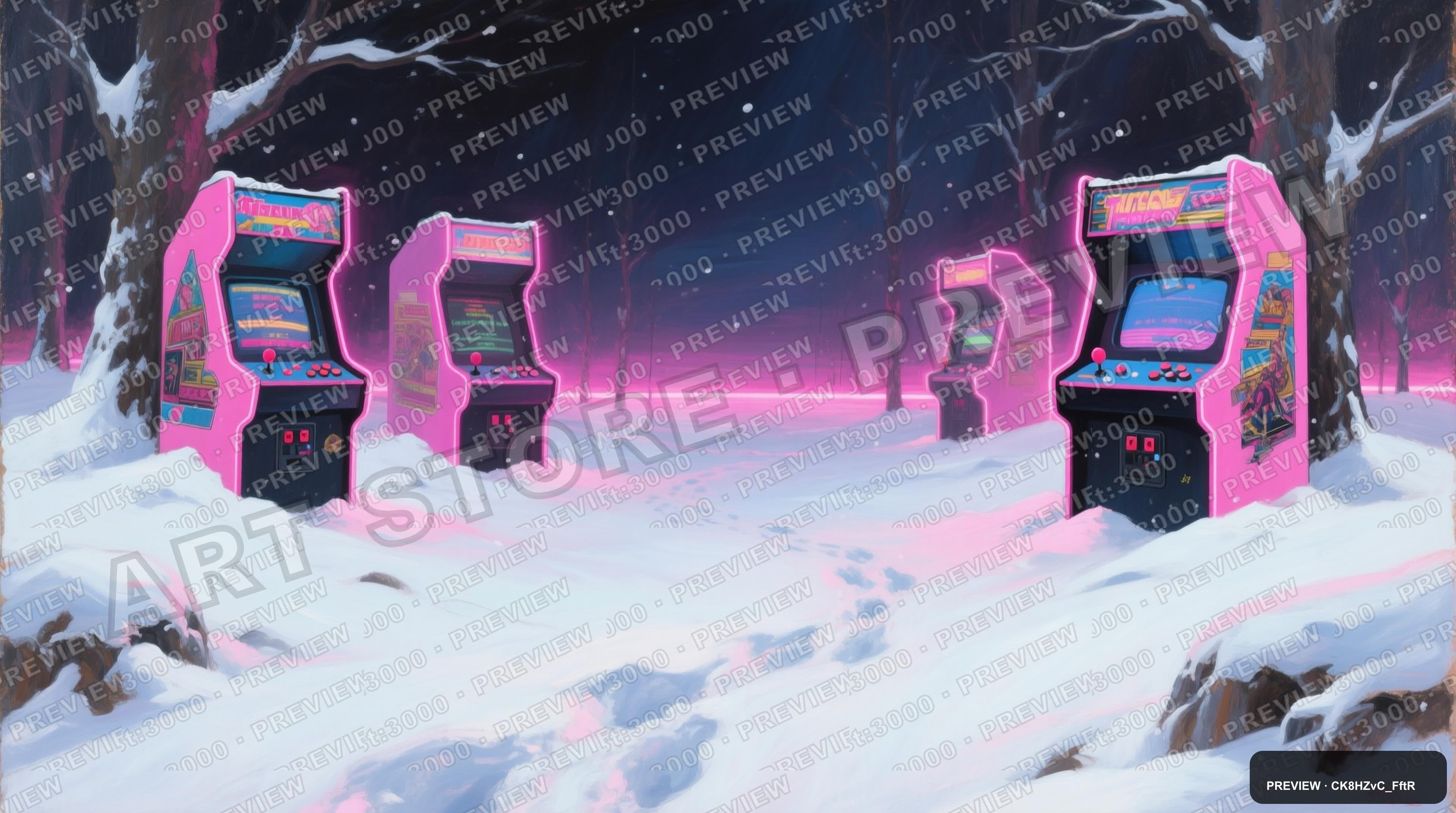Snow, Retro Arcade aesthetic, Oil Painting, Calm mood, Pink accents, ultra cl... — wallpaper — 3840×2144, Neon, Cinematic, Calm
