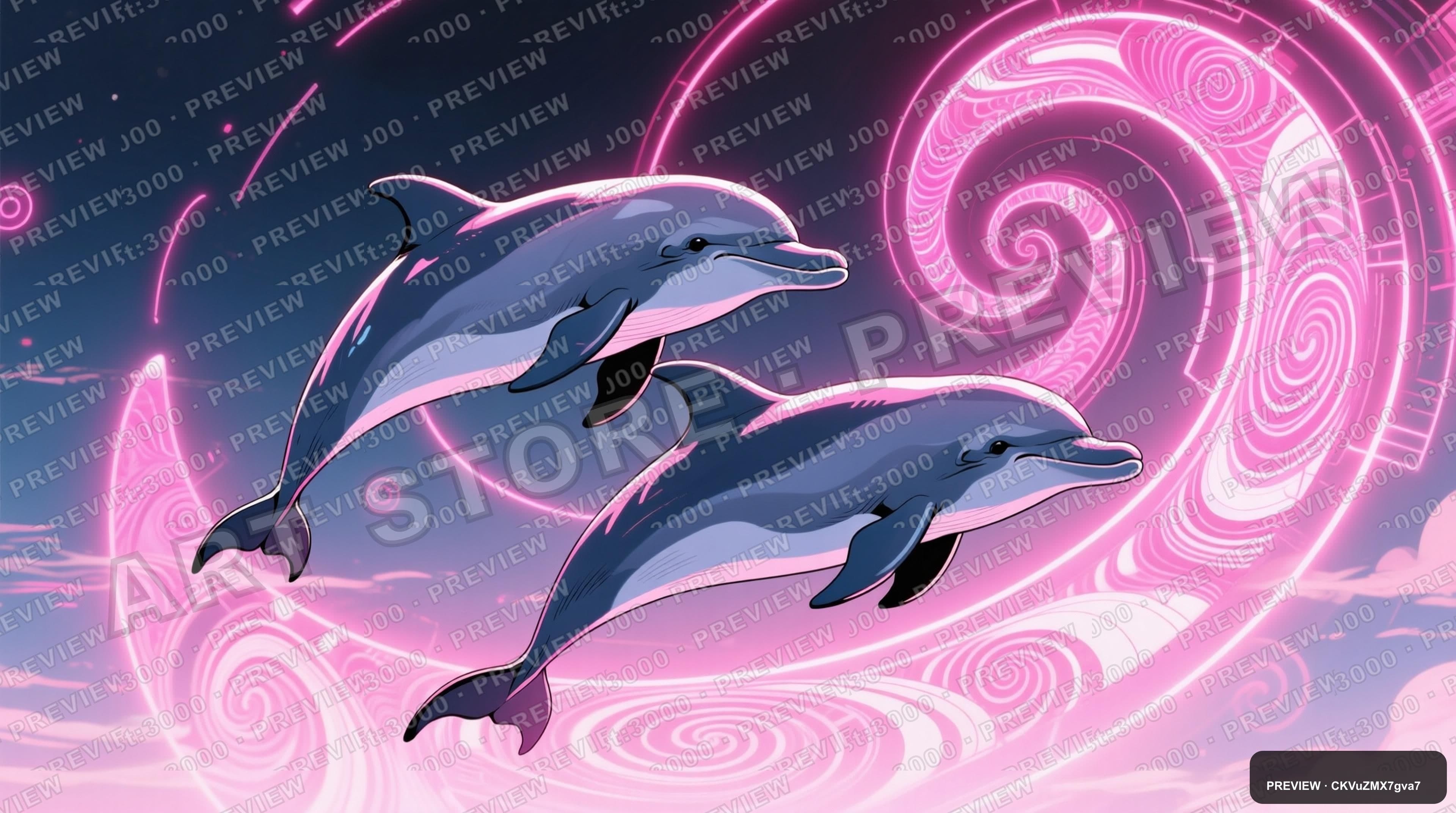 Dolphins, Chill aesthetic, Manga, Dreamy mood, Neon Pink accents, Spirals pat... — wallpaper — 3840×2144, Neon, Cinematic, Dreamy
