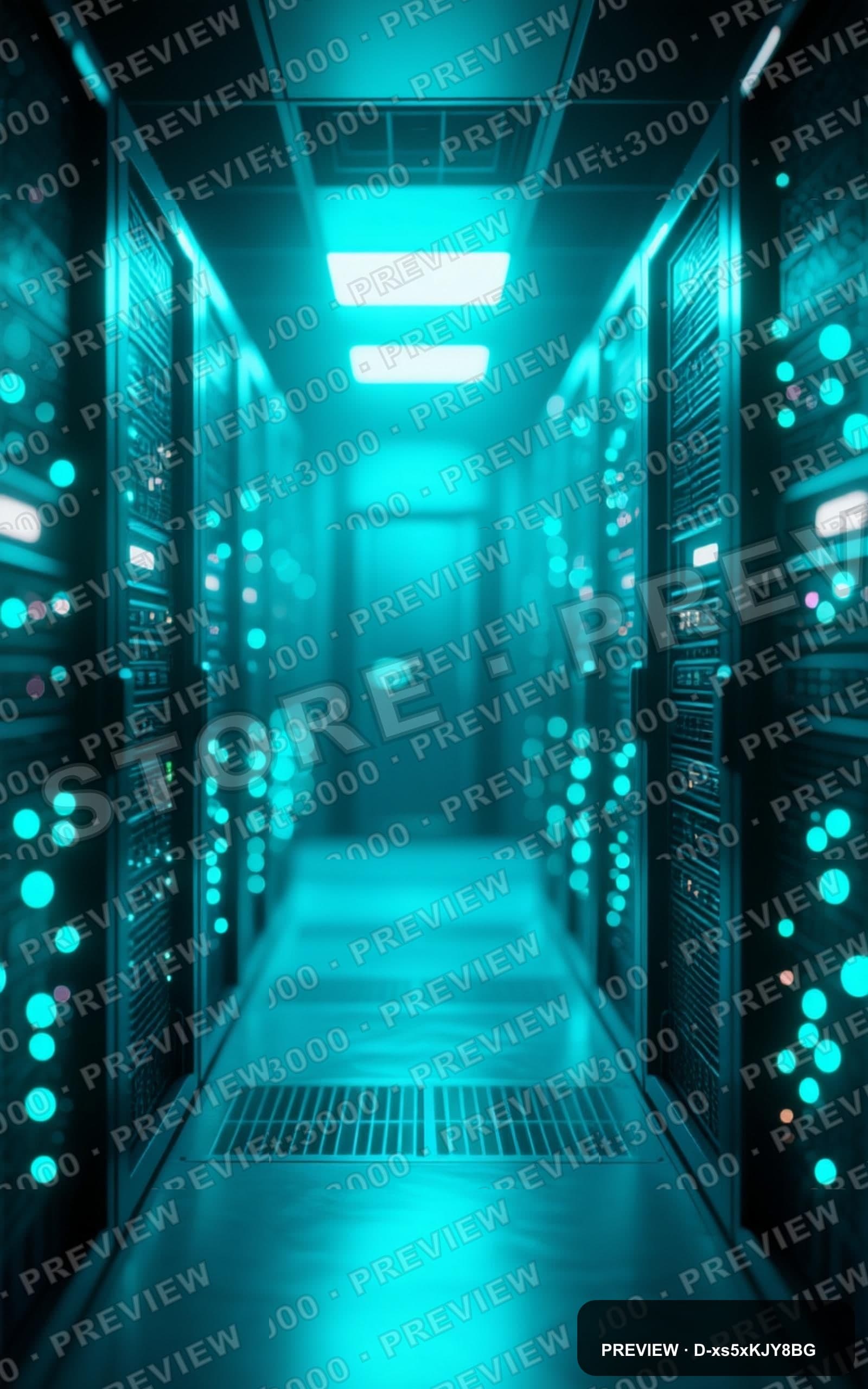 Server Room, Mythic aesthetic, VHS, Dreamy mood, Neon Cyan accents, Bokeh pat... — wallpaper — 1600×2560, Neon, Cinematic, Dreamy