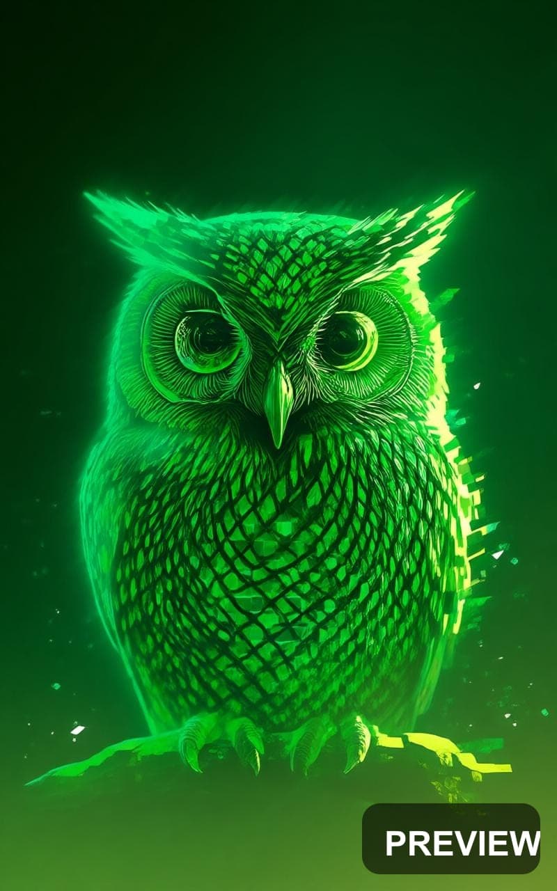 Owls, Cozy aesthetic, Glitch Art, Energetic mood, Emerald accents, Grid patte... — wallpaper — 800×1280, Space, Cinematic, Cozy