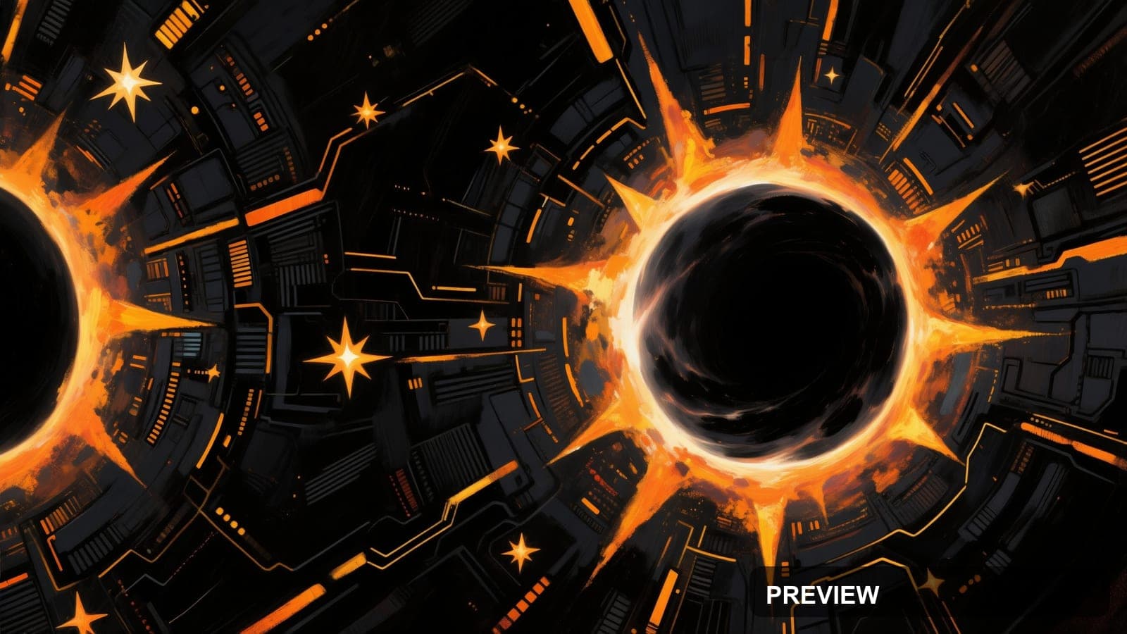 Black Hole, Tech aesthetic, Gouache, Bold mood, Amber accents, Starburst patt... — wallpaper — 3840×2160, Space, Cinematic, Bold