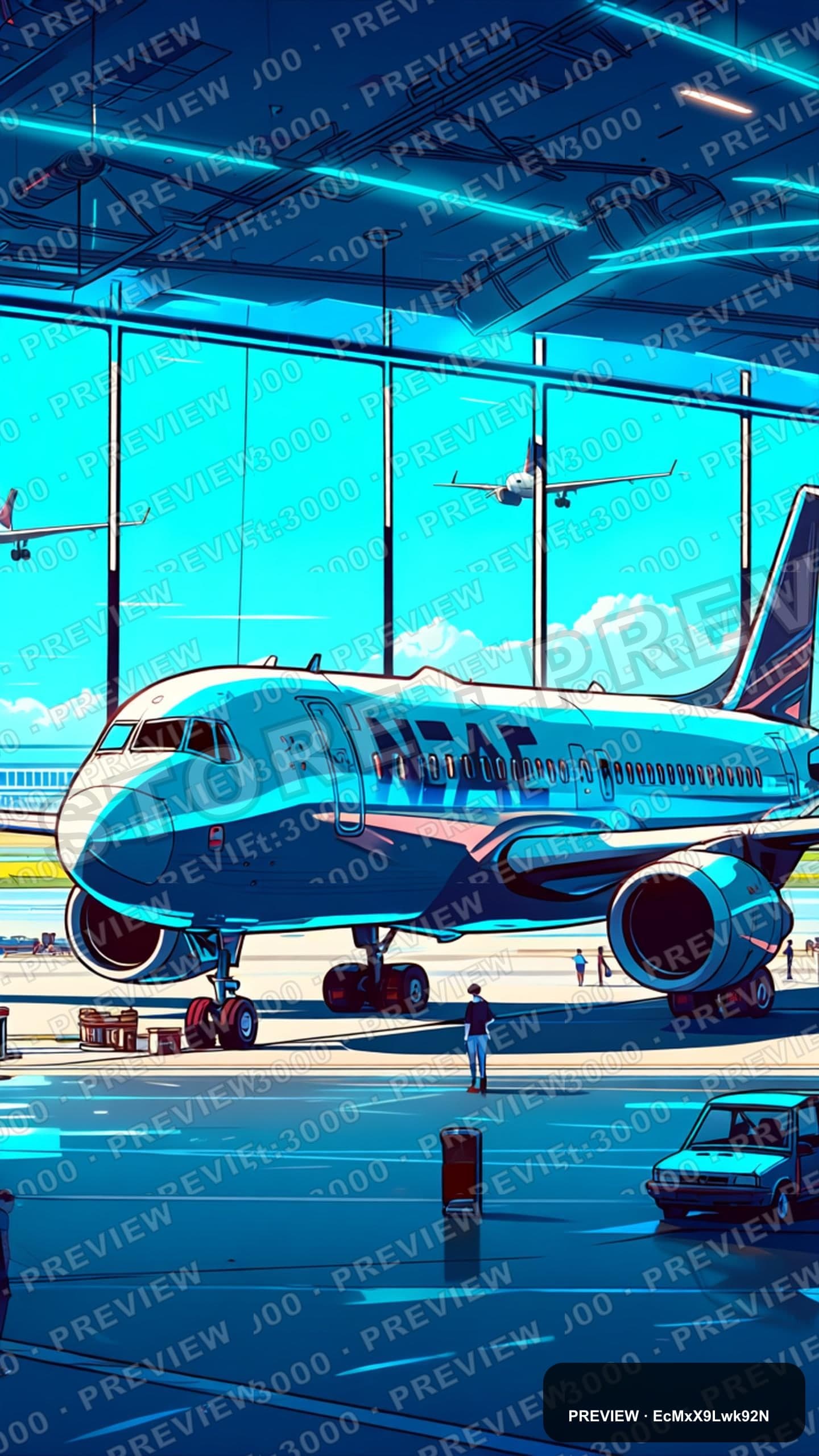 Airport, Bright aesthetic, Technical Illustration, Nostalgic mood, Neon Blue ... — wallpaper — 1440×2560, Neon, Cinematic, Bright